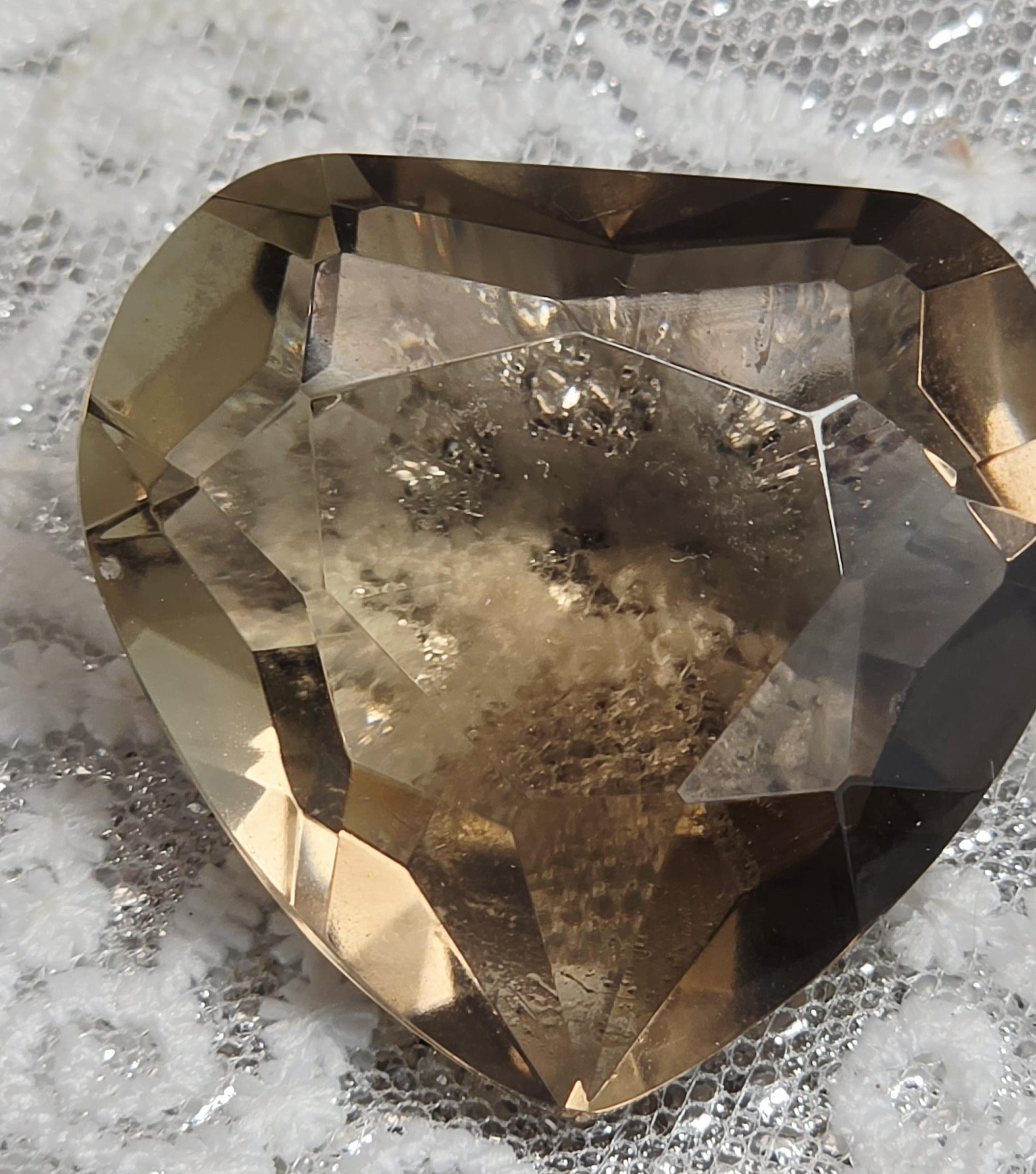 Smoky Quartz Diamond Cut Heart, Faceted Heart, Sacred Geometry, Crystal Gift, Crystal Grid, Home Decor