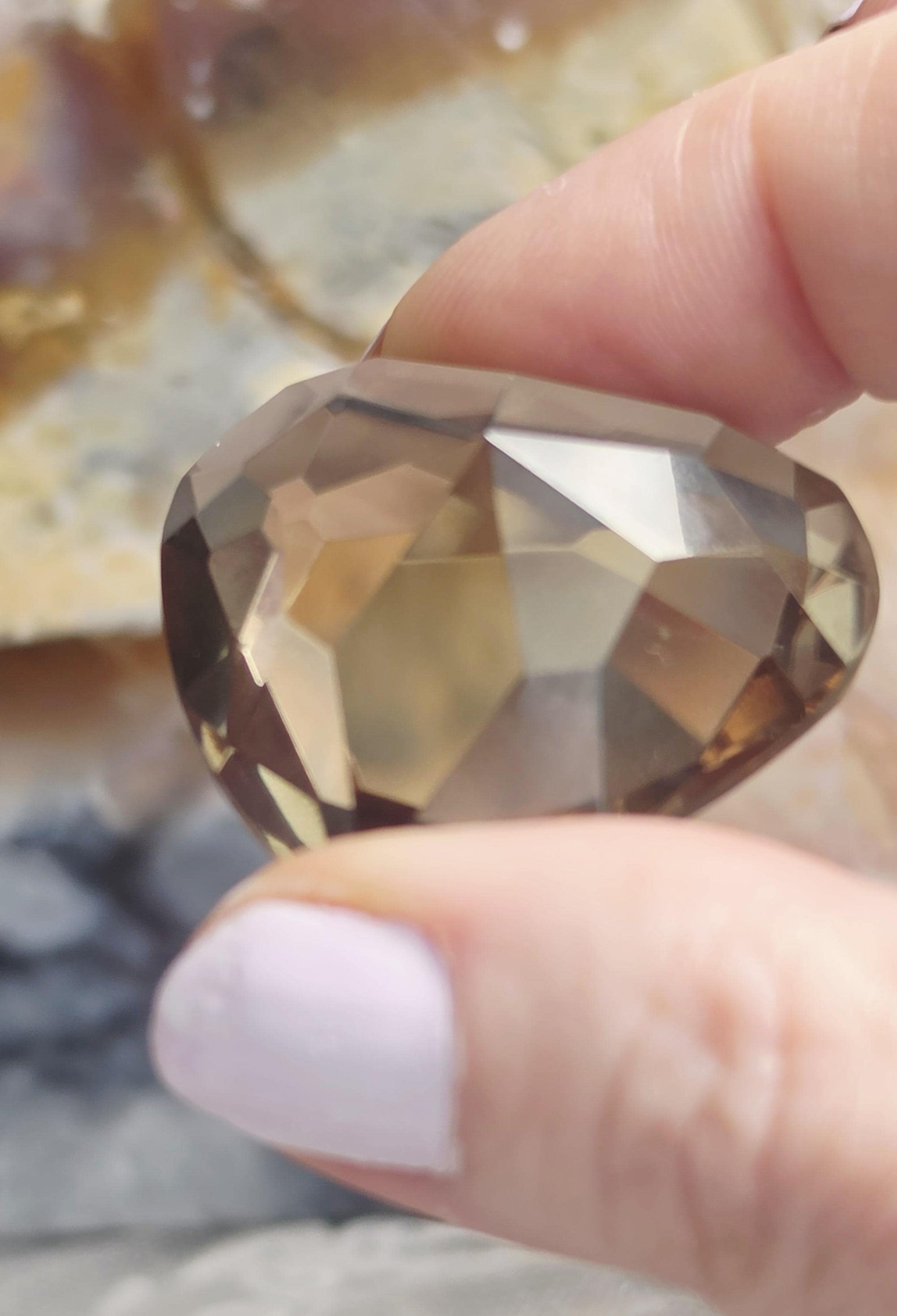 Smoky Quartz Diamond Cut Heart, Faceted Heart, Sacred Geometry, Crystal Gift, Crystal Grid, Home Decor