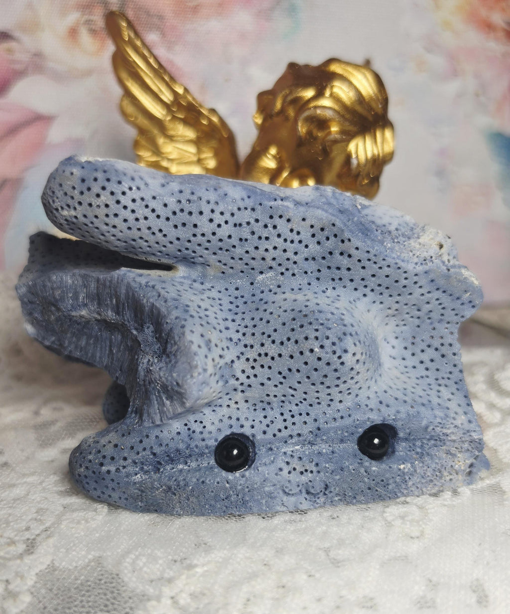 Lg Blue Coral Crystal Buddy, Natural  Rock Pet, Hedgie, Gift, Home Decor