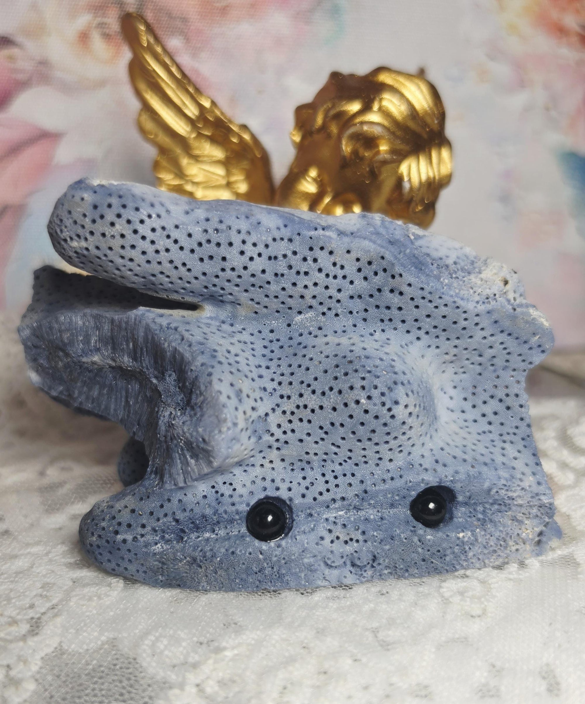 Lg Blue Coral Crystal Buddy, Natural  Rock Pet, Hedgie, Gift, Home Decor