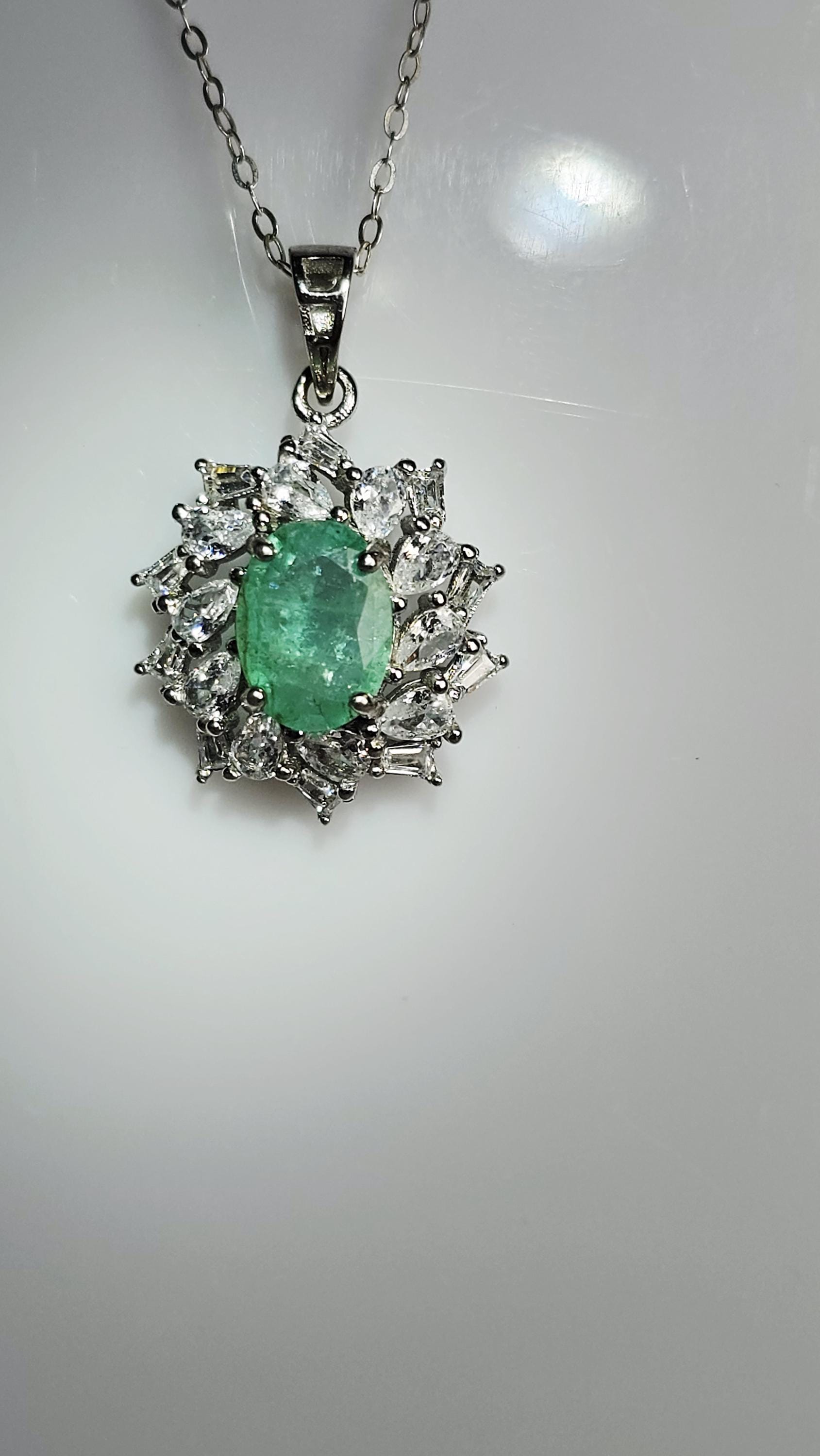 Green Tourmaline with Natural Zircon Pendant Necklace Handmade with 925 Silver, Cabochon Gemstone, Aquamarine Jewelry