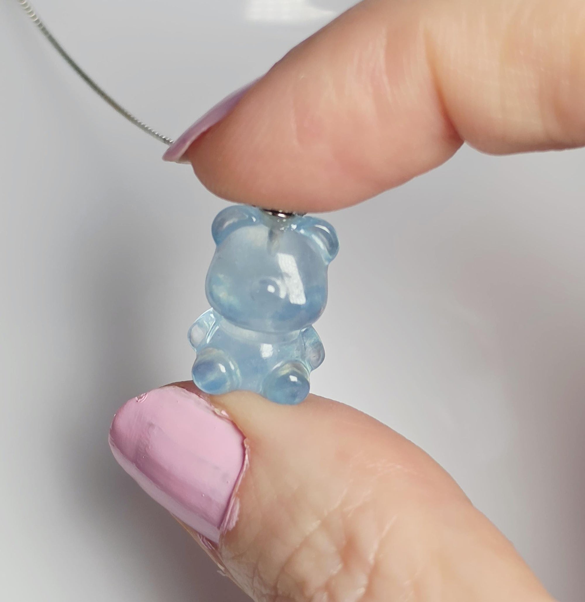 Aquamarine Bear Necklace Handmade with 18 inch 925 Silver Chain, Cabochon Gemstone, Aquamarine Jewelry