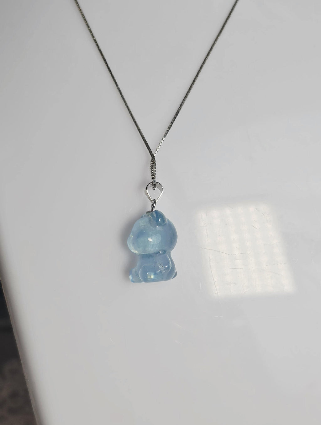 Aquamarine Bear Necklace Handmade with 18 inch 925 Silver Chain, Cabochon Gemstone, Aquamarine Jewelry