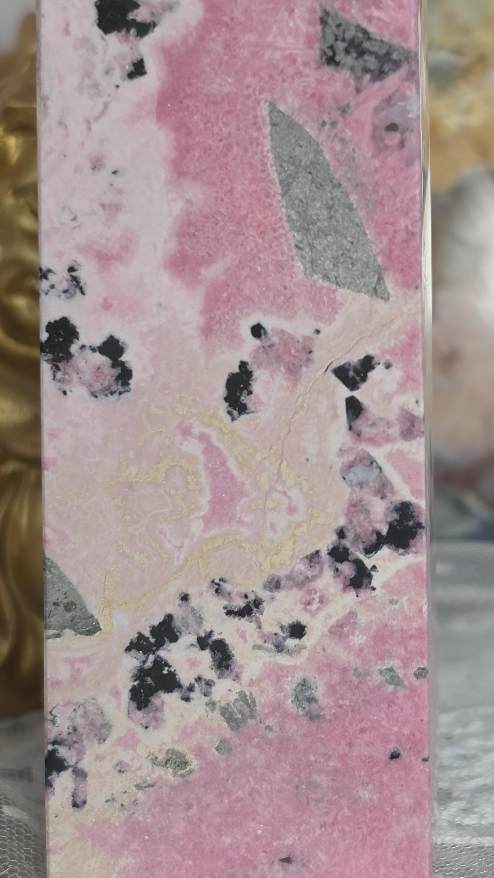 Peruvian Rhodonite Tower | Polished Pink Crystal Tower | Black Matrix | Home Decor|Gift|  9oz