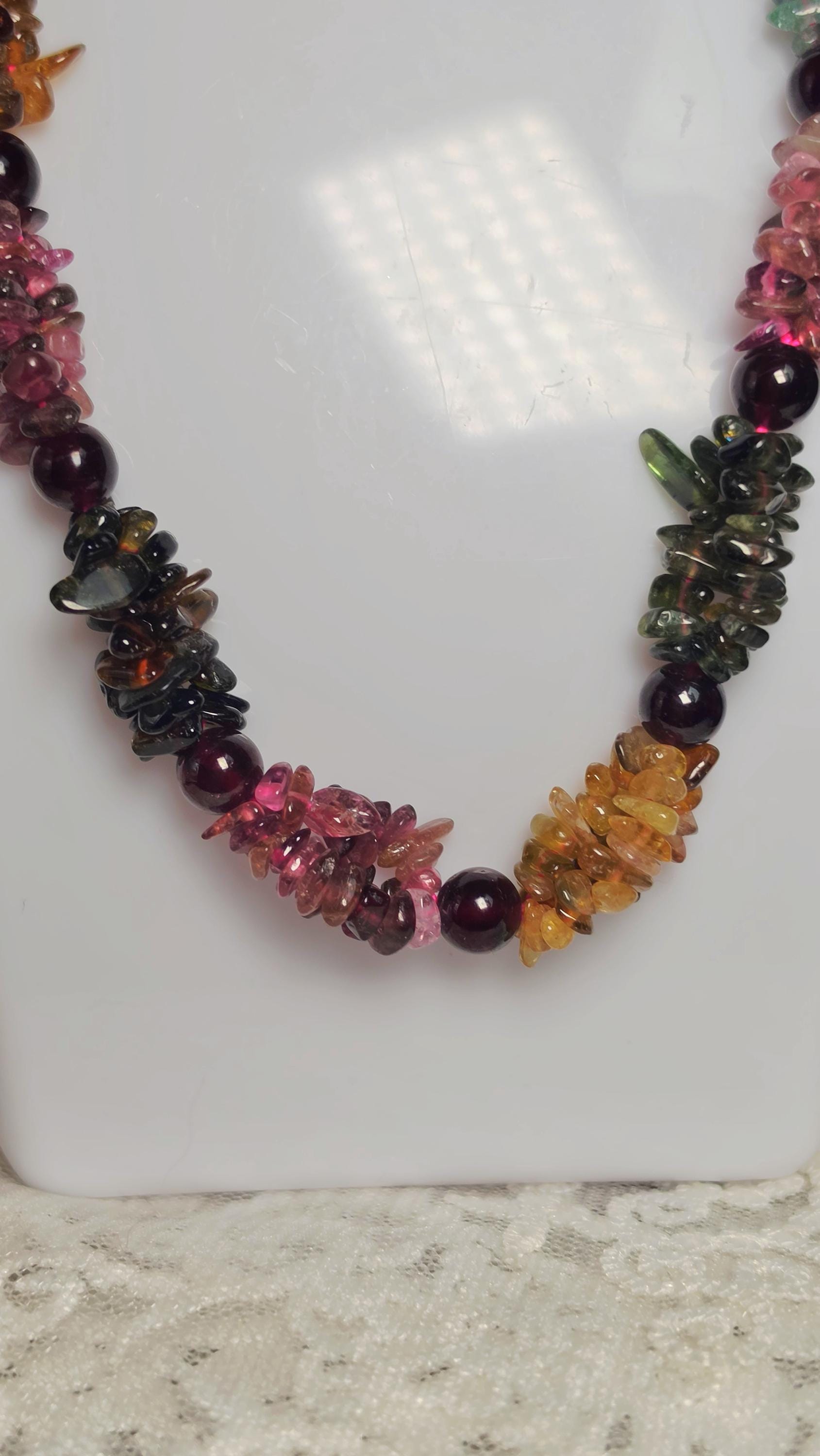 Goddess Mixed Tourmaline and Garnet Necklace Handmade , Natural Crystal, Peaceful Protection