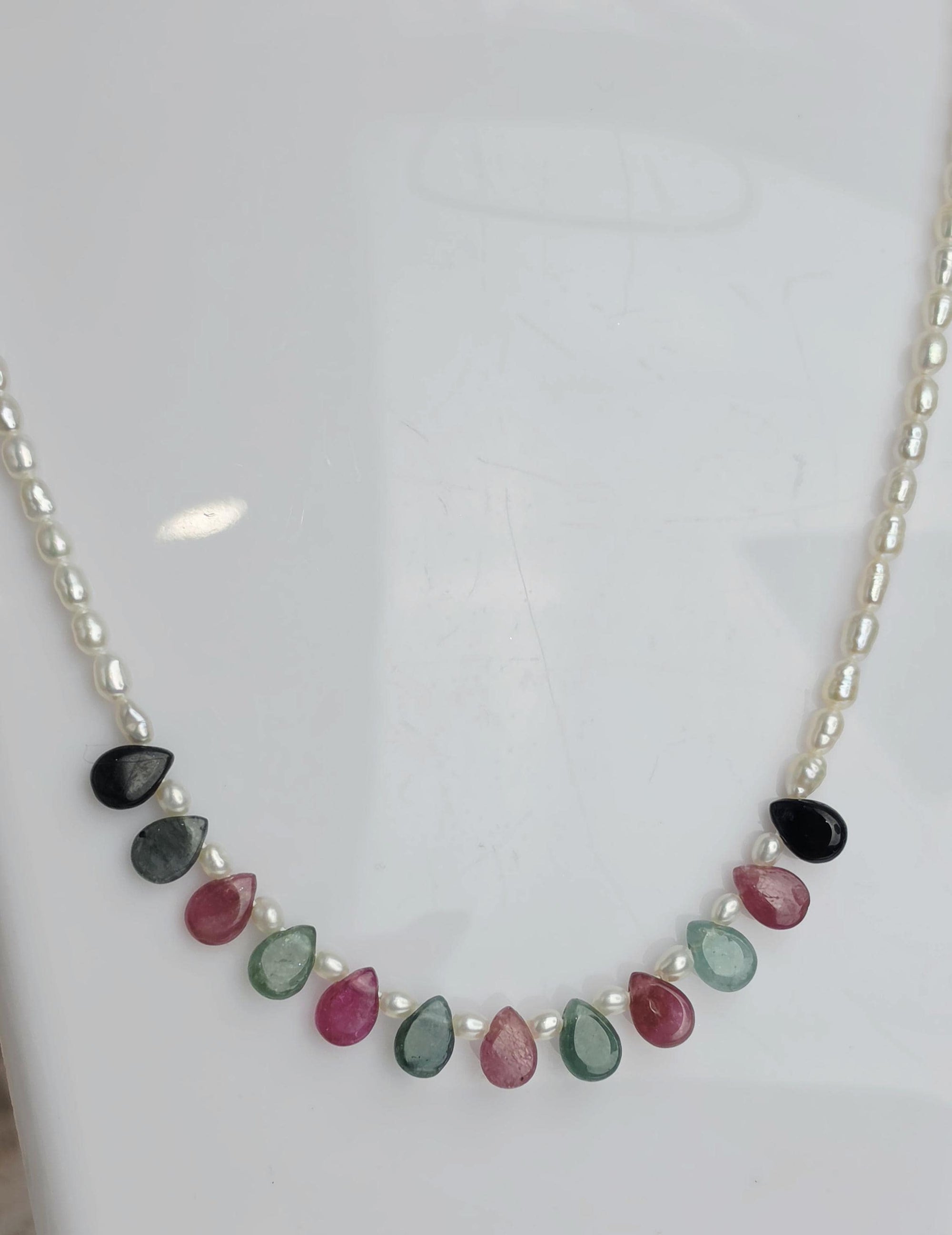 Goddess Mixed Tourmaline and Pearl Silver Handmade , Natural Crystal, Gemstome, Feminine Energy