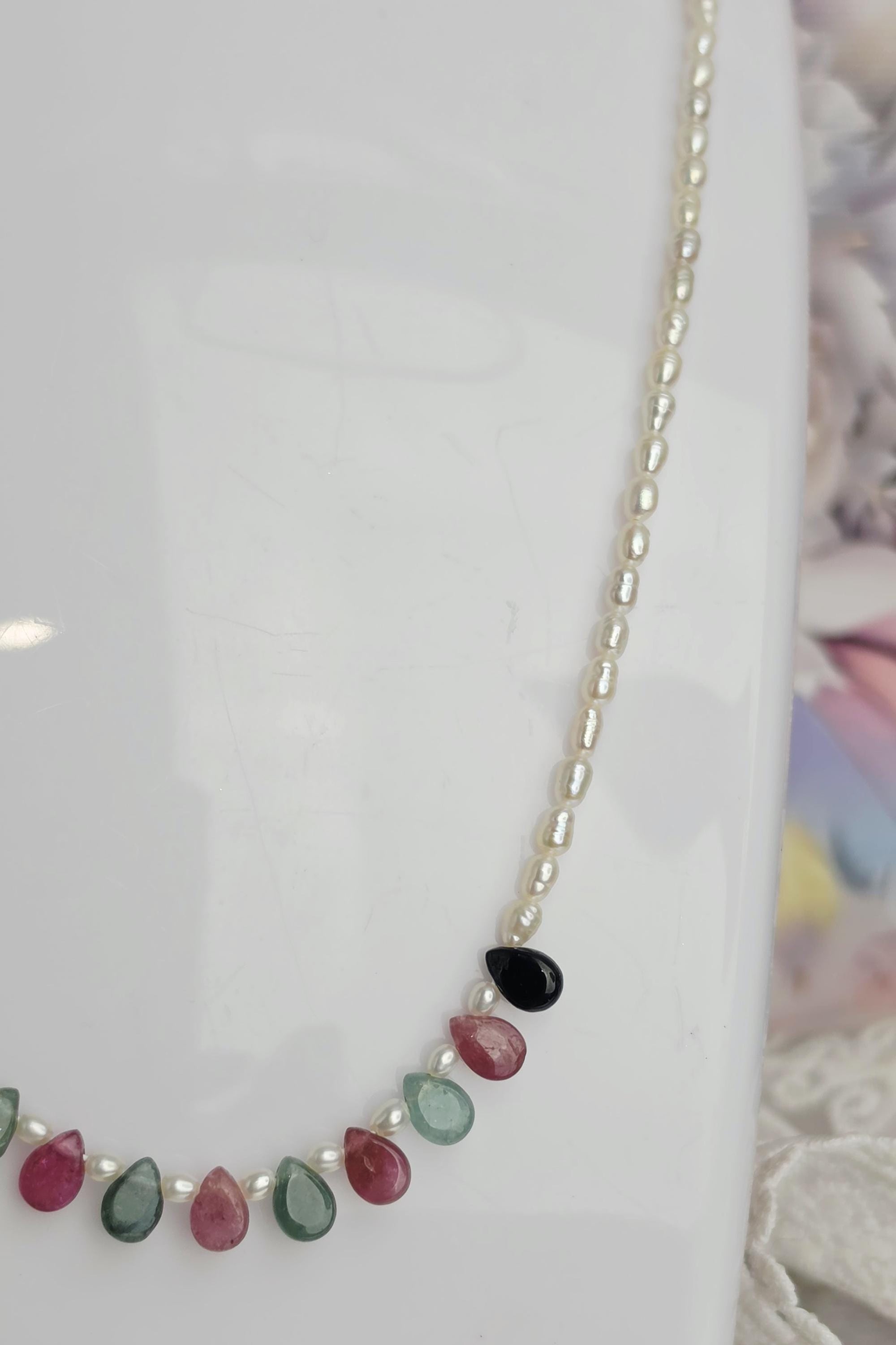 Goddess Mixed Tourmaline and Pearl Silver Handmade , Natural Crystal, Gemstome, Feminine Energy