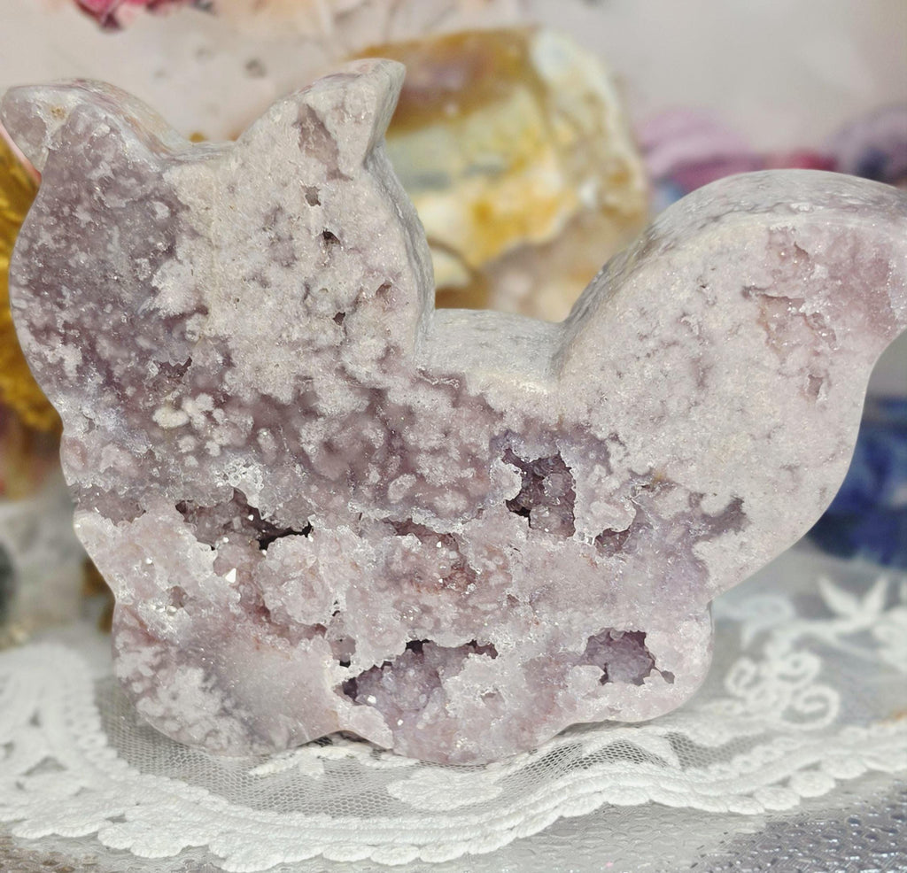 Brazilian Pink Amethyst Cat, Cat Sculpture, Art, Home Decor, Gift