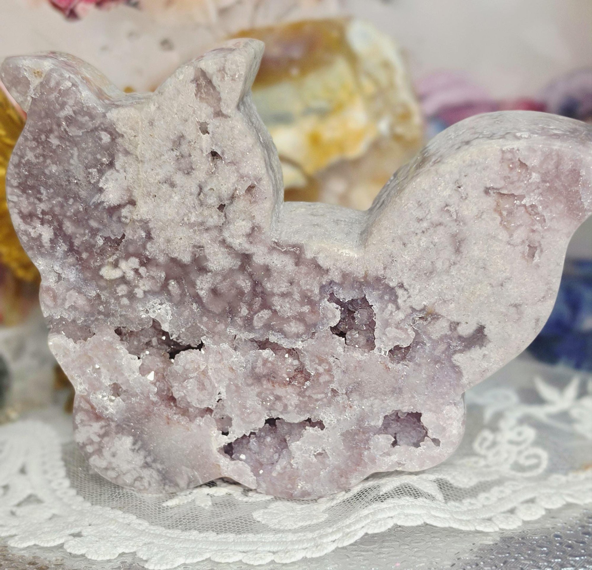 Brazilian Pink Amethyst Cat, Cat Sculpture, Art, Home Decor, Gift