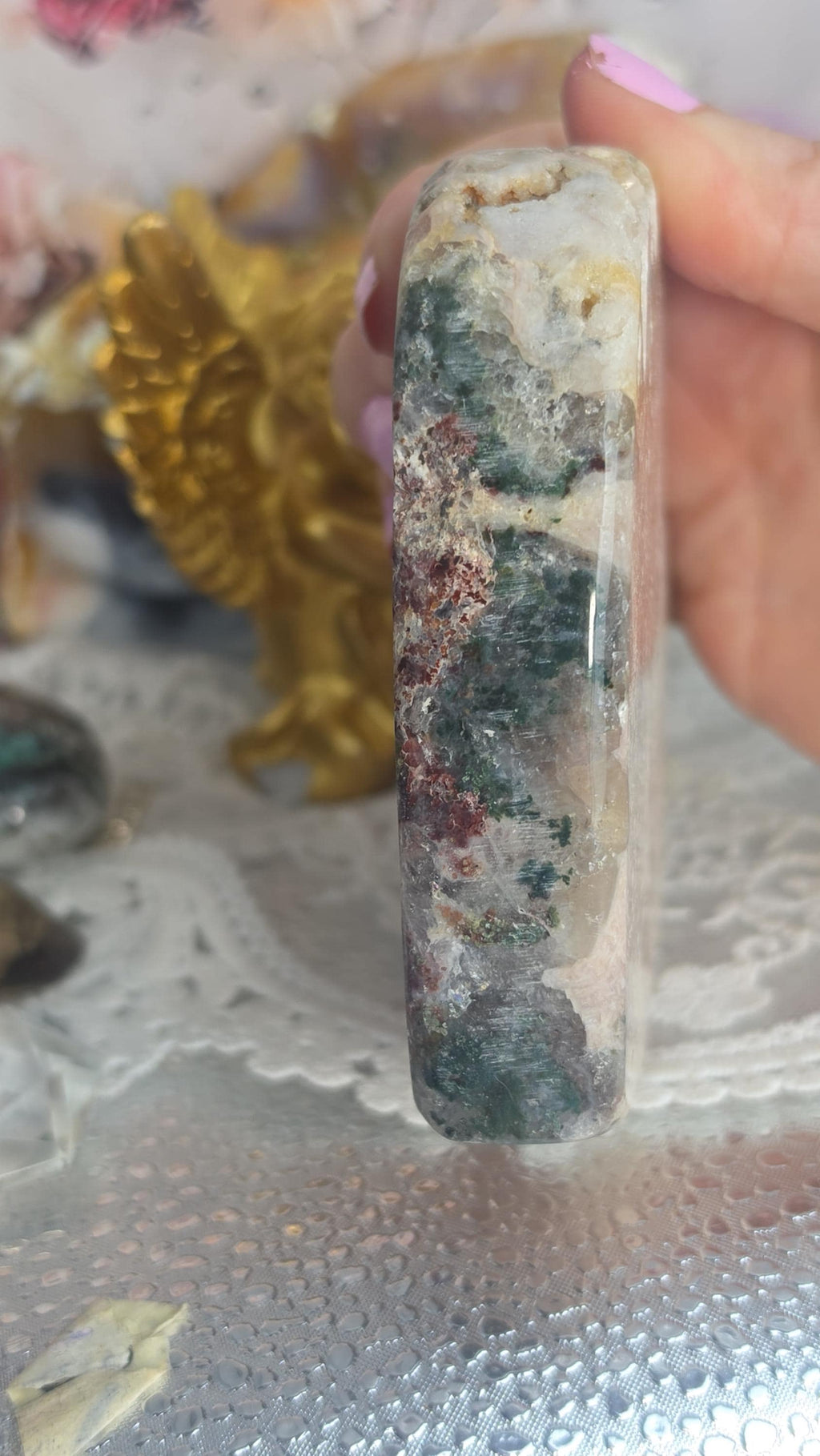 Brazilian Pink Amethyst Druzy Heart, Red and Green Jasper, Heart, Crystal, Home Decor, Gift