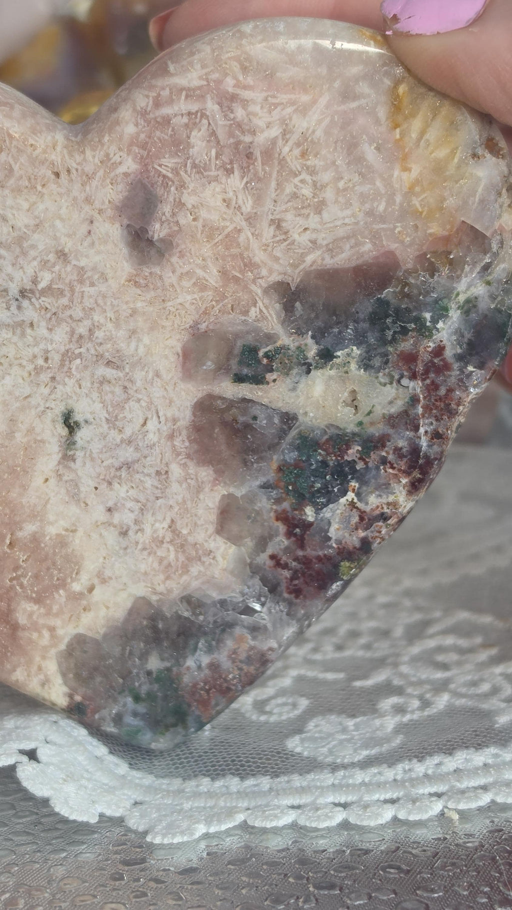 Brazilian Pink Amethyst Druzy Heart, Red and Green Jasper, Heart, Crystal, Home Decor, Gift