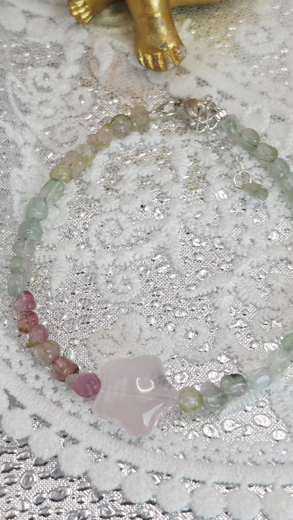 Goddess Watermelon Tourmaline And Mozambique Rose Quartz Star Bracelet, Handmade , Peaceful Protection, Feminine Energy