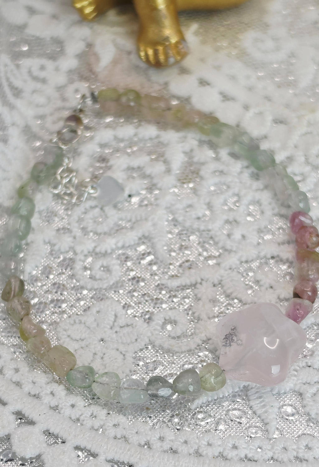 Goddess Watermelon Tourmaline And Mozambique Rose Quartz Star Bracelet, Handmade , Peaceful Protection, Feminine Energy
