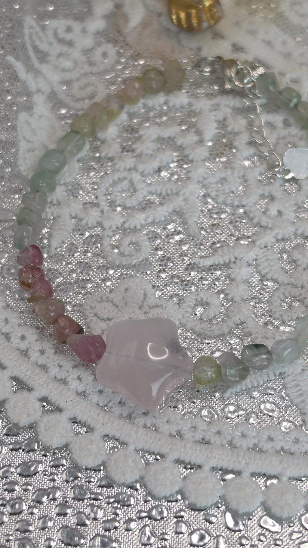 Goddess Watermelon Tourmaline And Mozambique Rose Quartz Star Bracelet, Handmade , Peaceful Protection, Feminine Energy