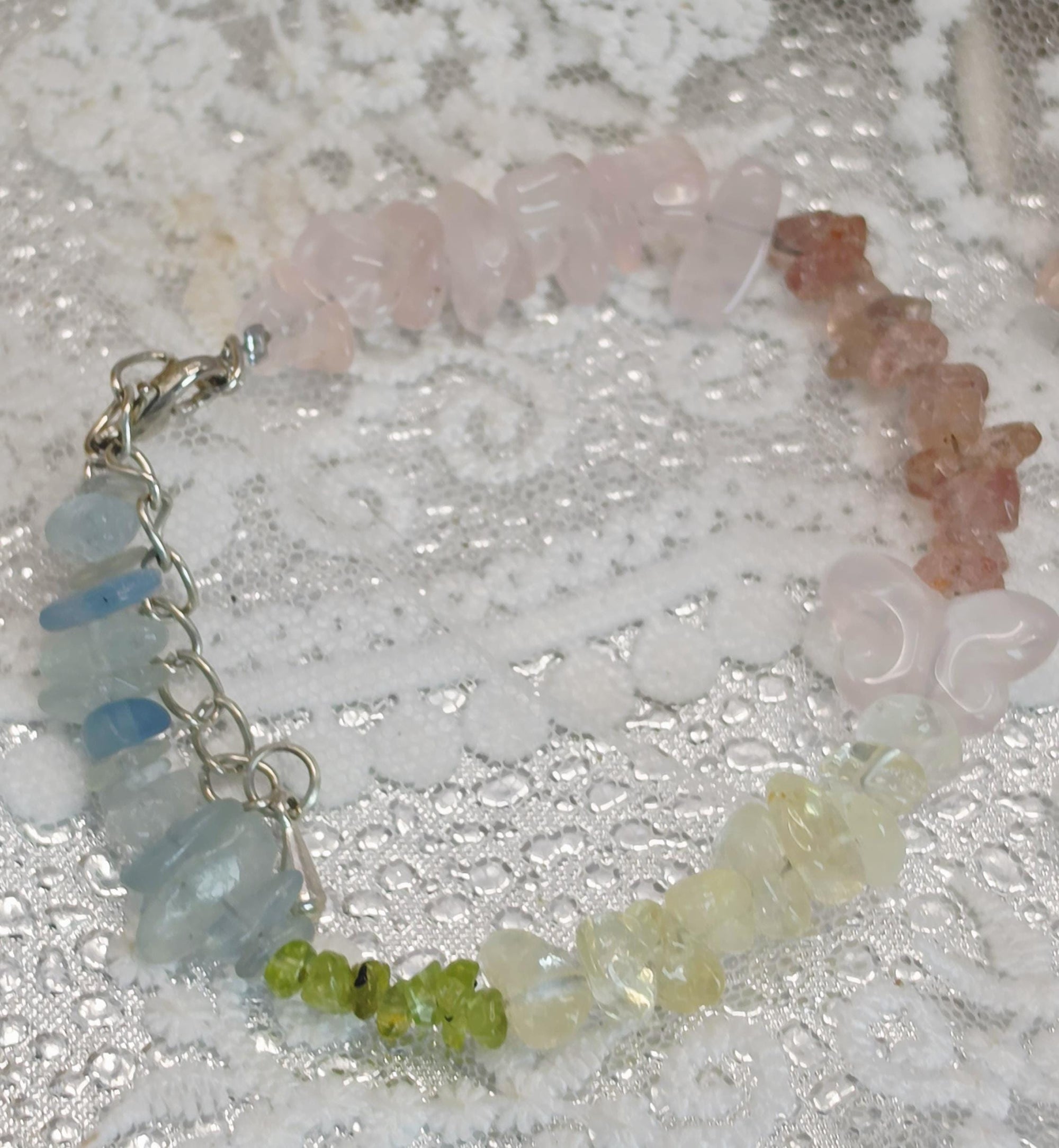 Goddess Citrine, Aquamarine, Peridot, Sunstone And Mozambique Rose Quartz Butterfly Bracelet, Handmade , Protection, Feminine Energy