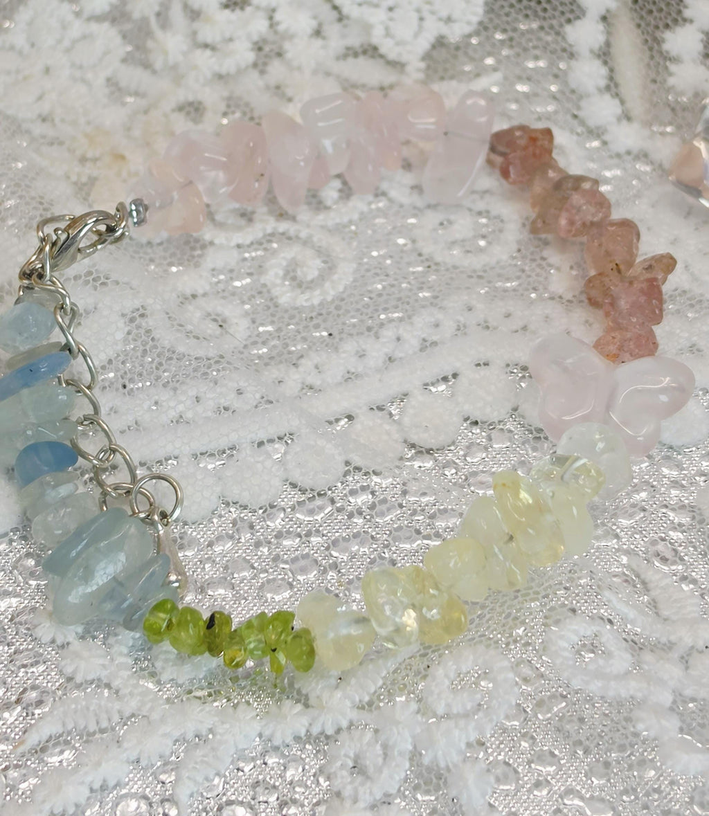 Goddess Citrine, Aquamarine, Peridot, Sunstone And Mozambique Rose Quartz Butterfly Bracelet, Handmade , Protection, Feminine Energy