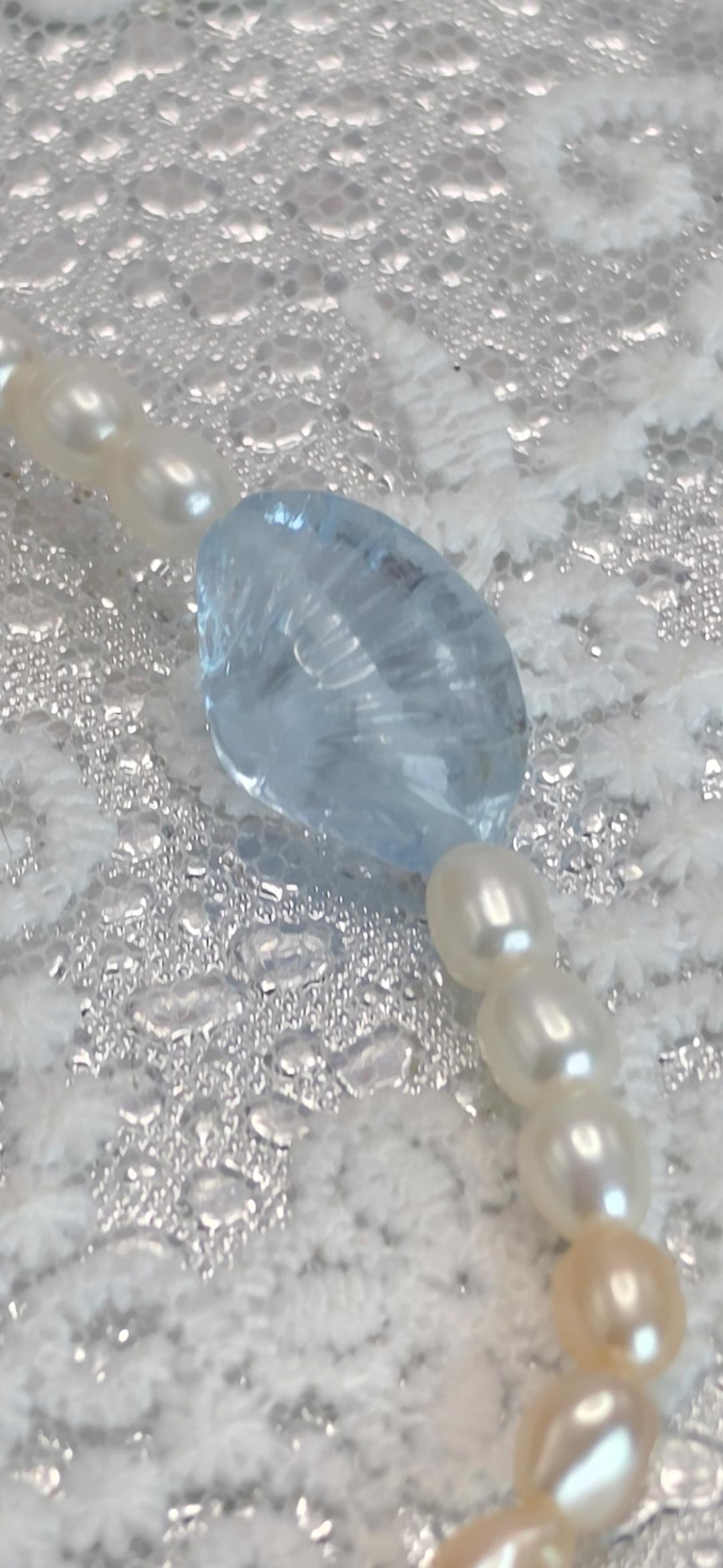 Goddess Aquamarine Shell and Natural Colorful Pearl Bracelet, Handmade , Protection, Feminine Energy