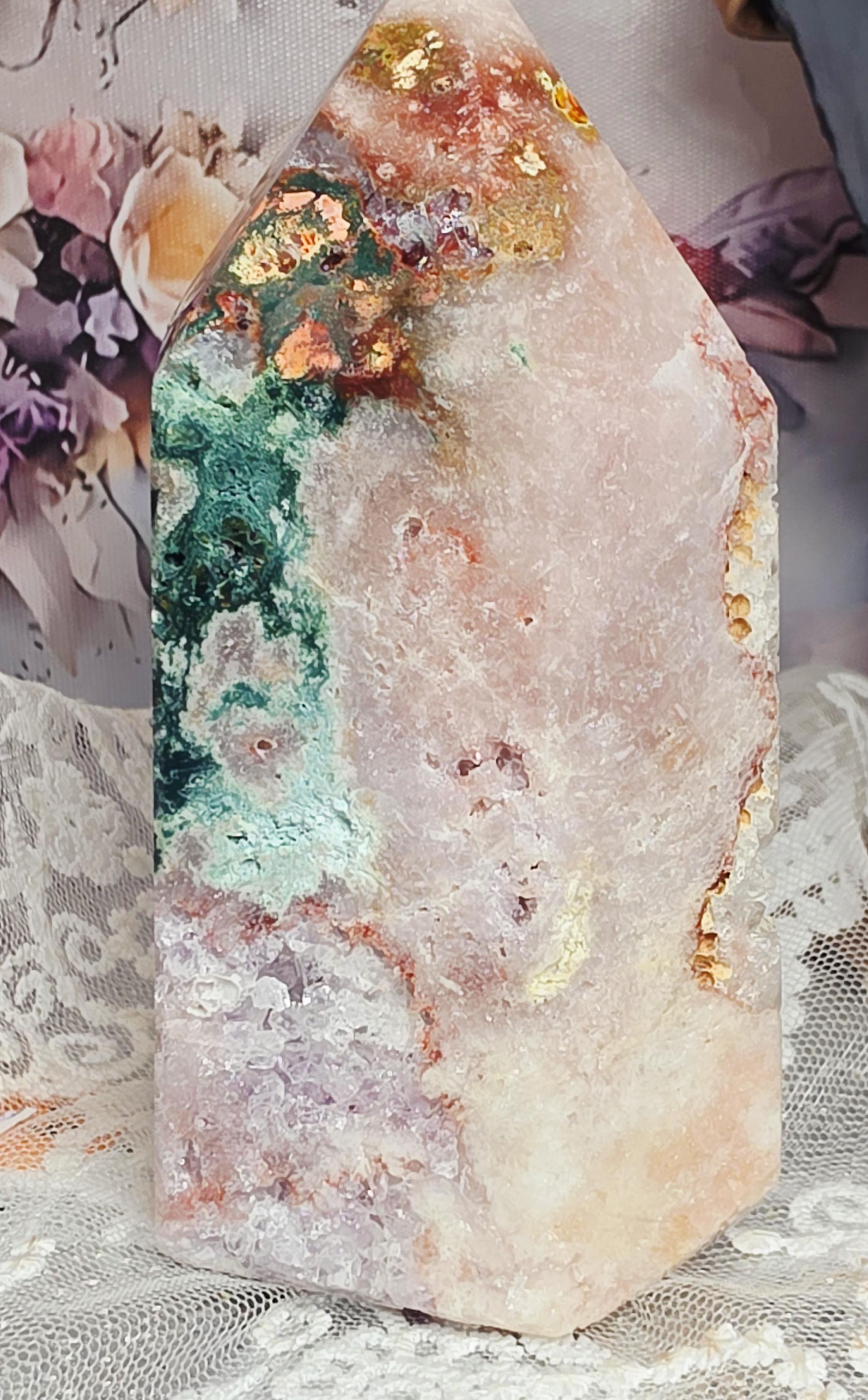LG Brazilian Pink Amethyst Druzy Tower, Reiki Infused Crystal
