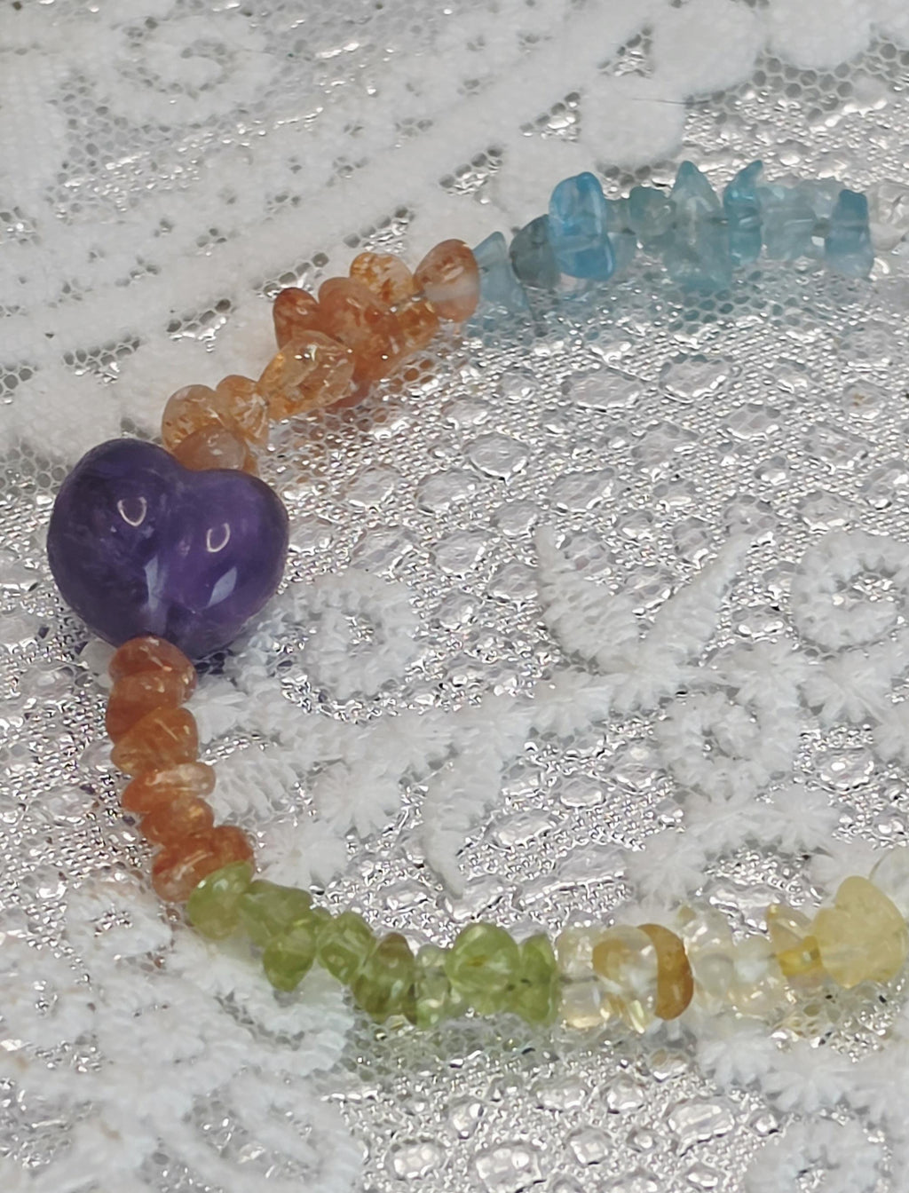Goddess Citrine, Aquamarine, Peridot, Sunstone And Amethyst Heart Bracelet, Handmade , Protection, Feminine Energy