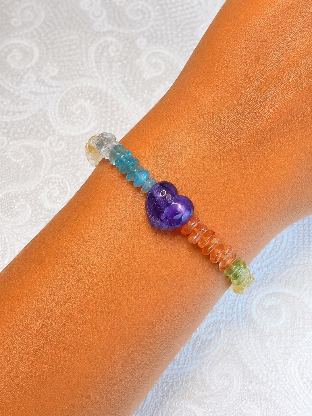 Goddess Citrine, Aquamarine, Peridot, Sunstone And Amethyst Heart Bracelet, Handmade , Protection, Feminine Energy
