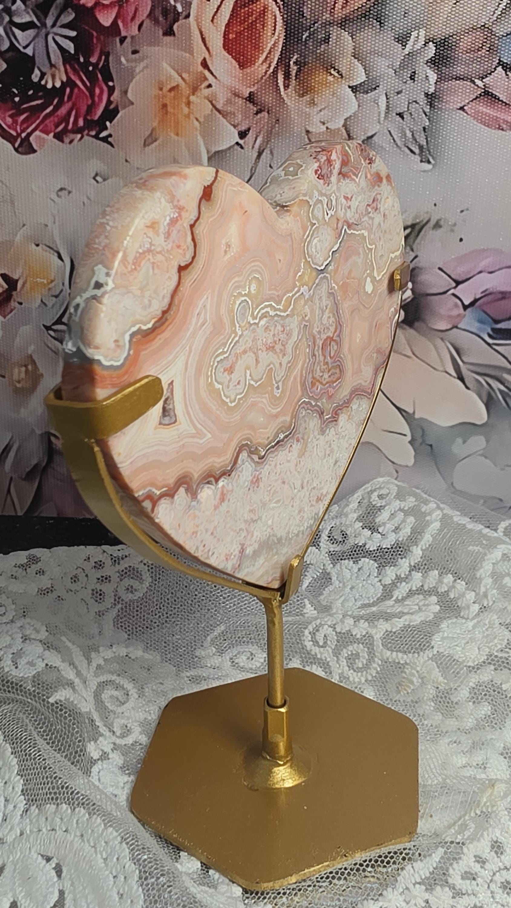 Pink Crazy Lace Heart on a Stand, Indonesian, Gift, Hearts