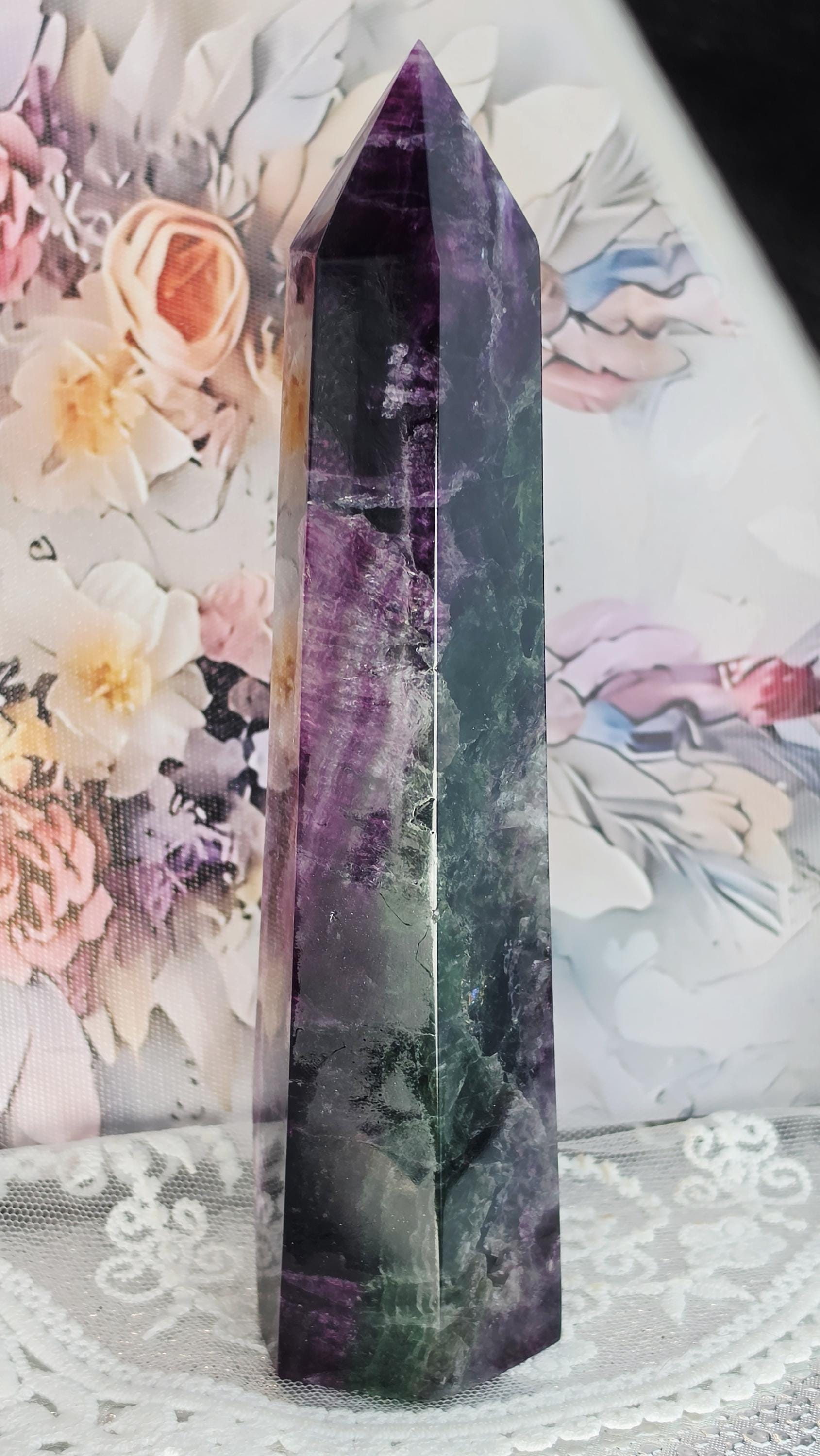 Rainbow Purple, Wine and Green Fluorite Tower,20oz , Large Fluorite, Crystal Gift, Home Decor,
