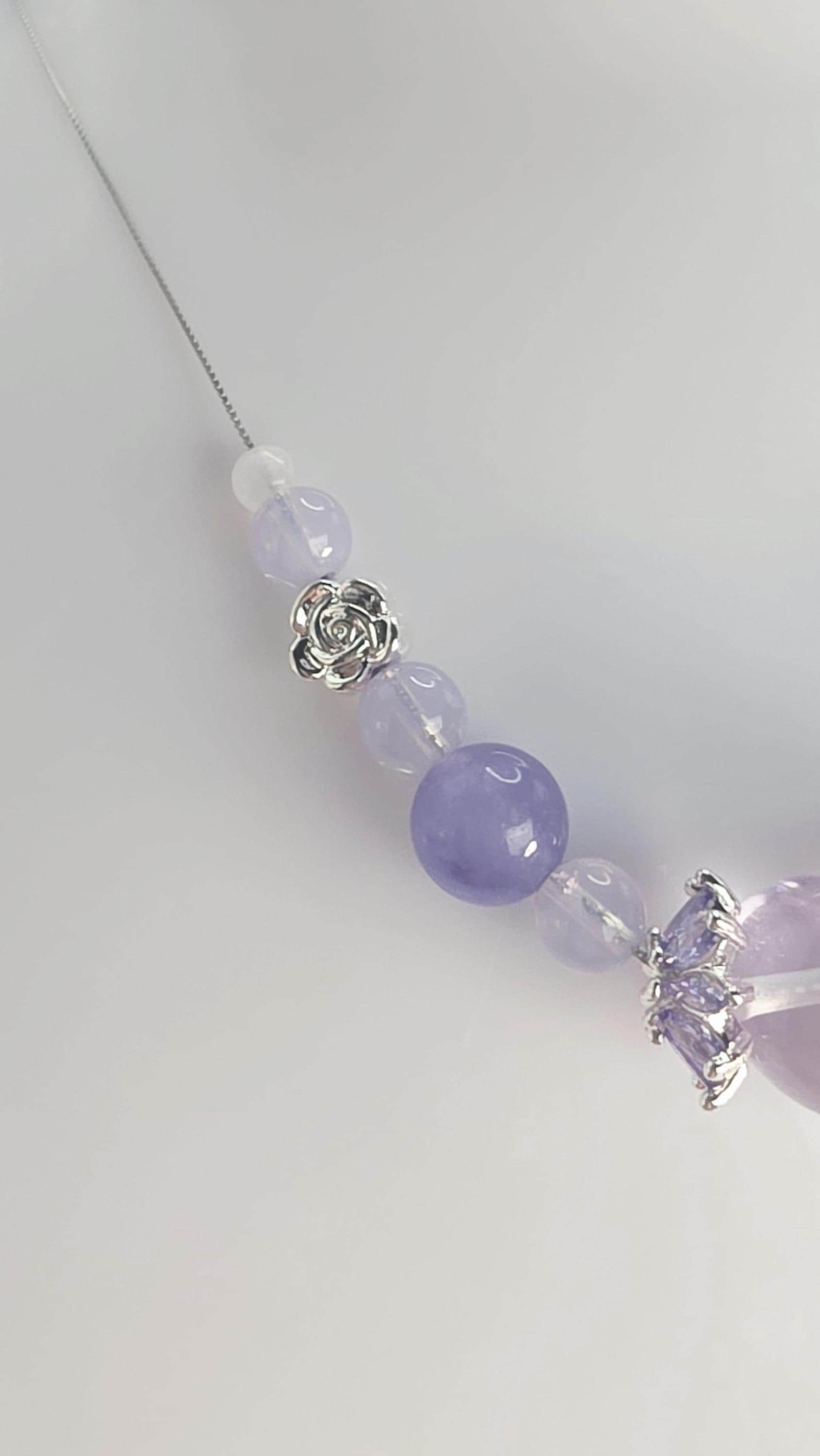 Moon Energy Intuitive Amethyst Heart , Lavender Moon, Moonstone, Purple Chalcedony 925 Necklace, Handmade, Gifts, Jewelry, Fairy Jewelry