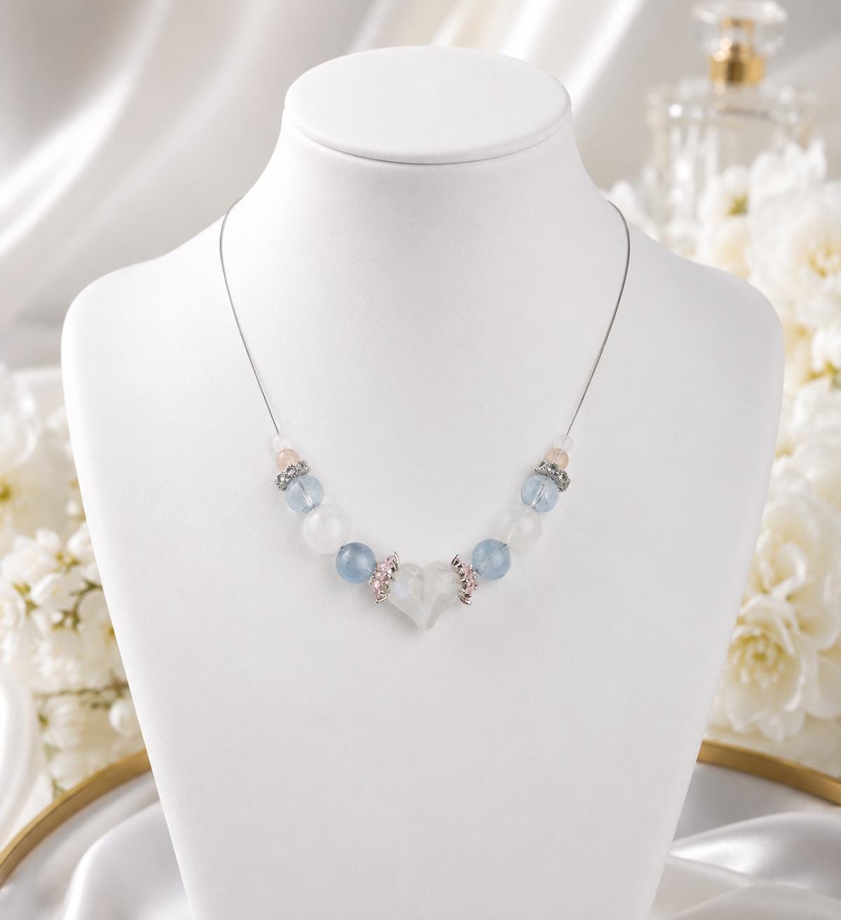 Handmade Fairy Enchanted Protection Moonstone Heart , Pink Morganite, Aquamarine 925 Silver Adjustable, Customize ,Zodiac Jewelry,