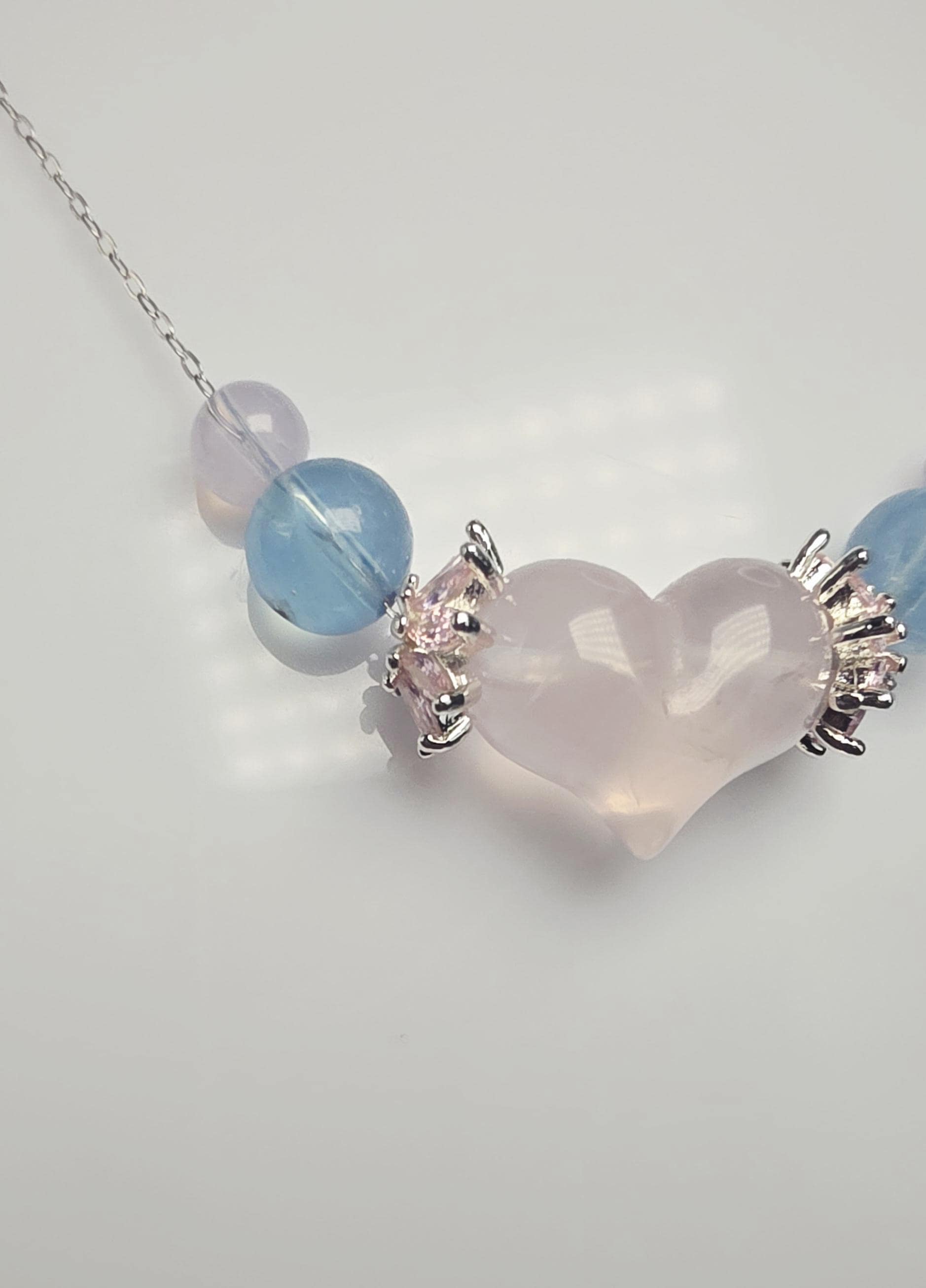 Handmade Fairy Enchanted Love Rose Quartz Heart , Aquamarine, Lavender Moon 925 Silver Adjustable, Customize ,Zodiac Jewelry