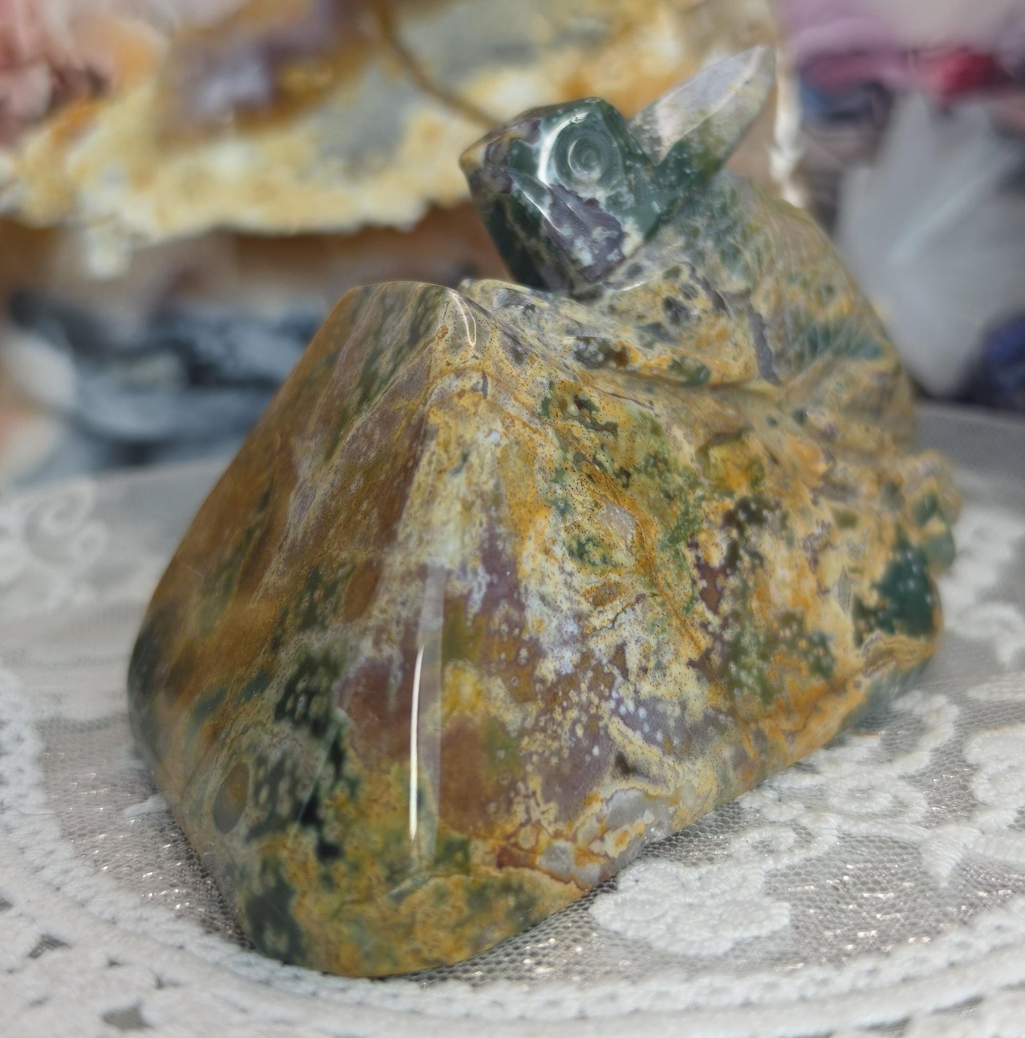 Colorful Ocean Jasper Iguana, Home Decor, Crystal Gift