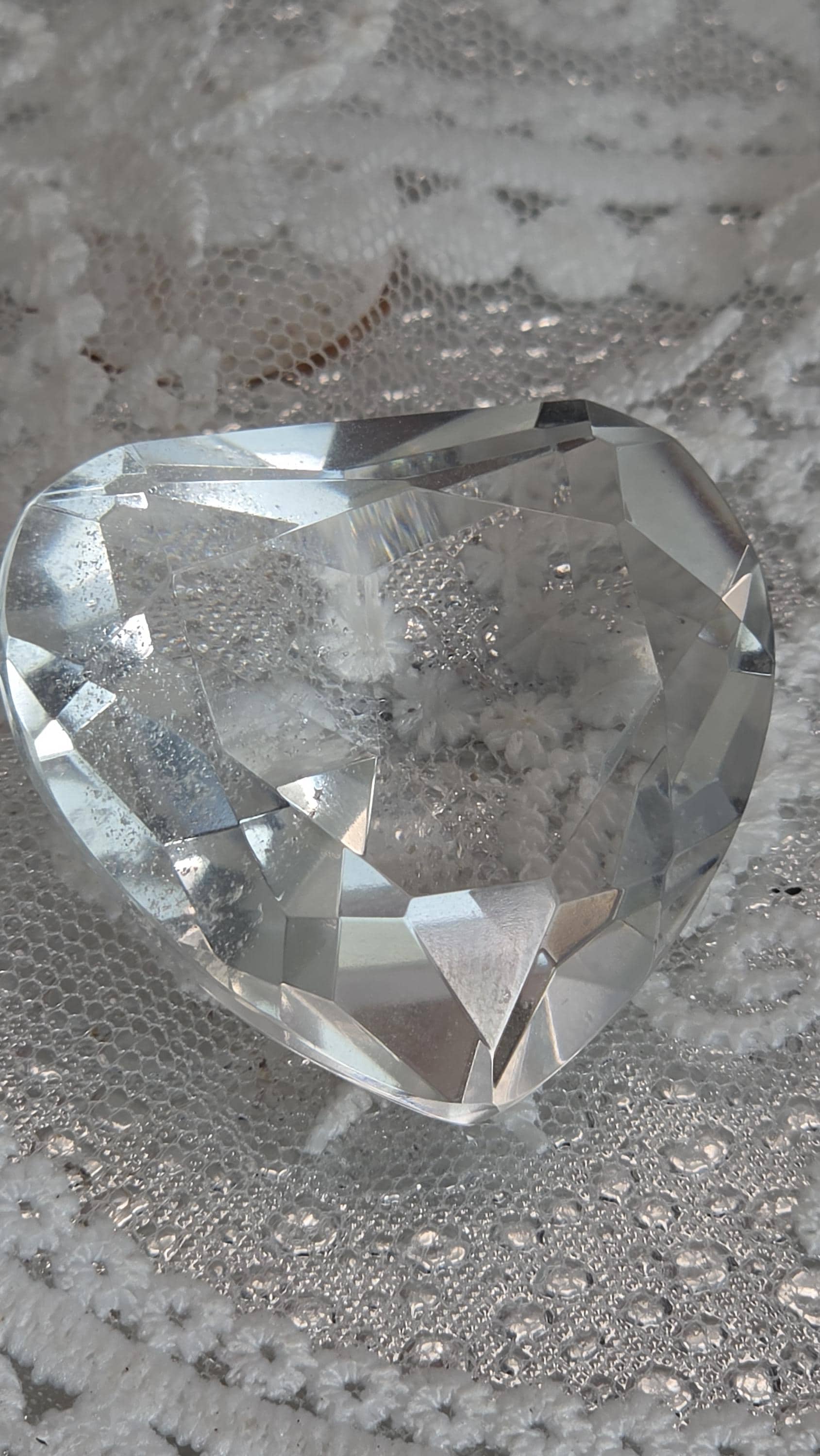 Clear Quartz Diamond Cut Heart, Faceted Heart, Sacred Geometry, Crystal Gift, Crystal Grid, Home Decor