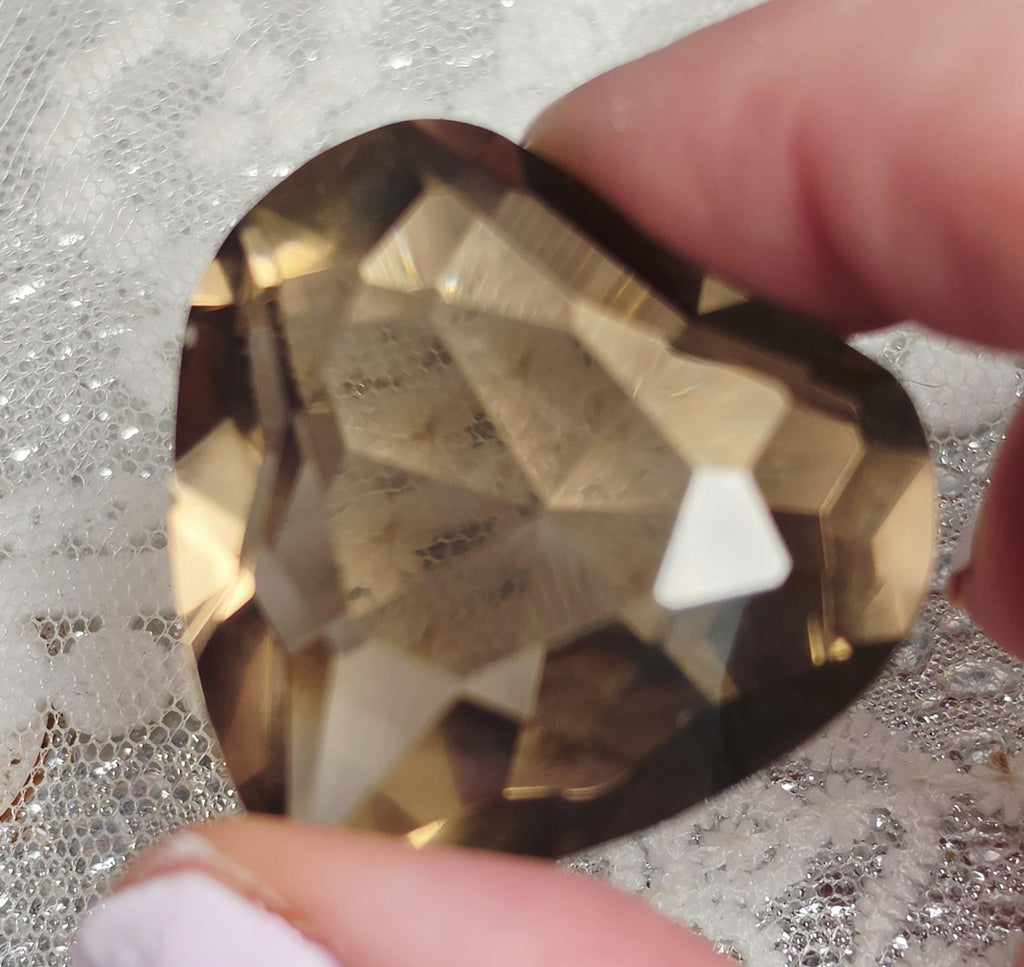 Smoky Quartz Diamond Cut Heart, Faceted Heart, Sacred Geometry, Crystal Gift, Crystal Grid, Home Decor