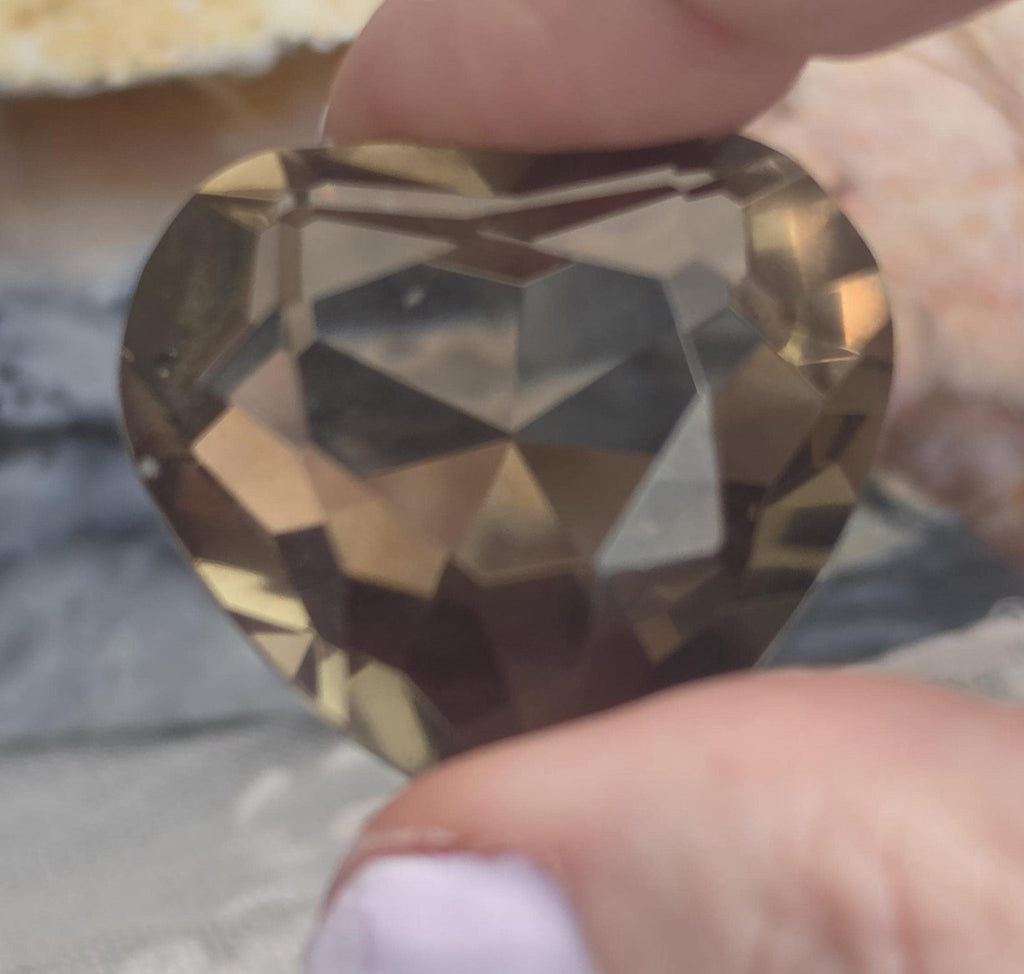 Smoky Quartz Diamond Cut Heart, Faceted Heart, Sacred Geometry, Crystal Gift, Crystal Grid, Home Decor