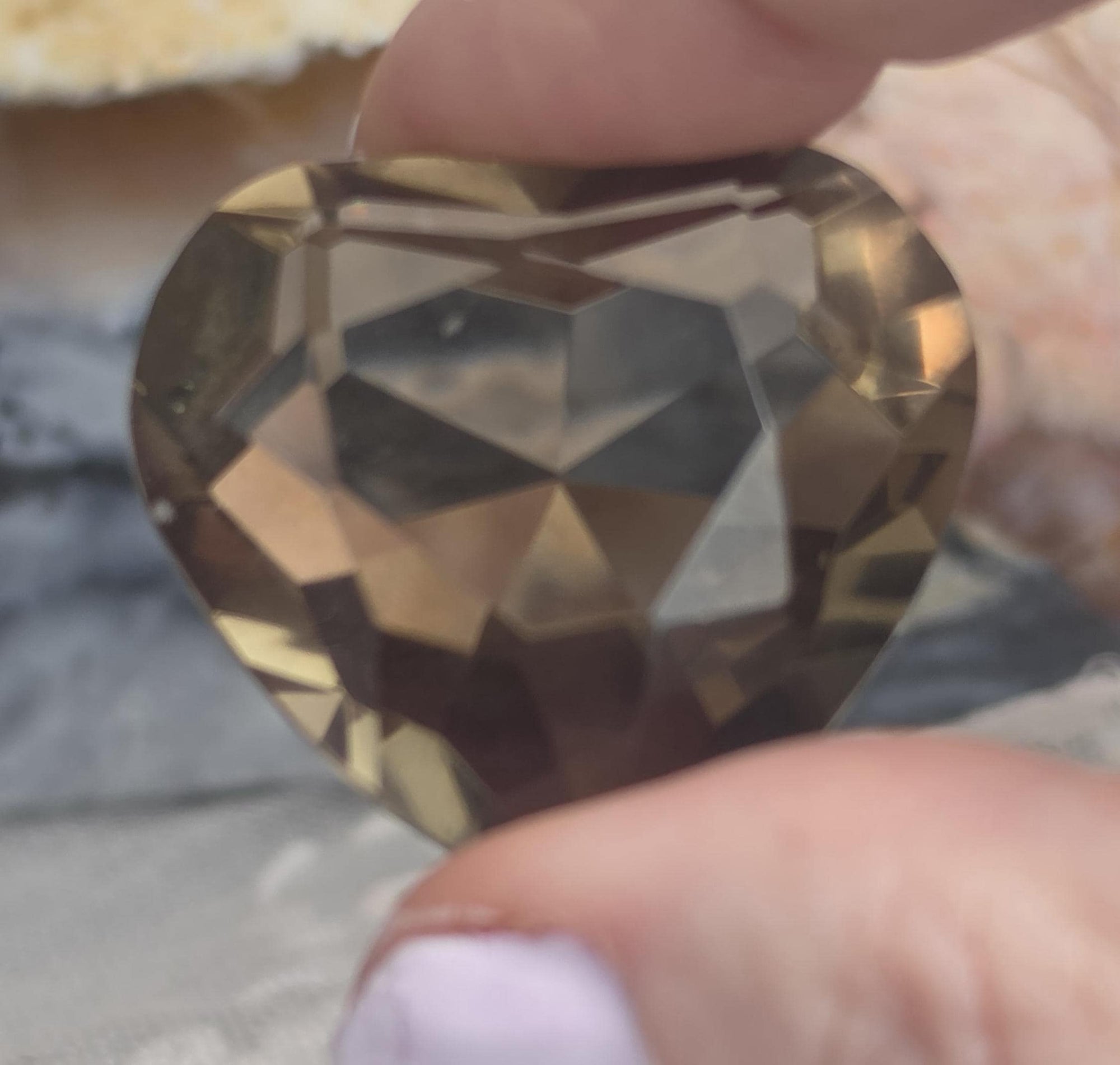 Smoky Quartz Diamond Cut Heart, Faceted Heart, Sacred Geometry, Crystal Gift, Crystal Grid, Home Decor