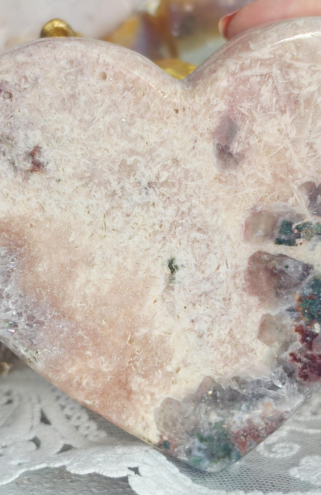 Brazilian Pink Amethyst Druzy Heart, Red and Green Jasper, Heart, Crystal, Home Decor, Gift