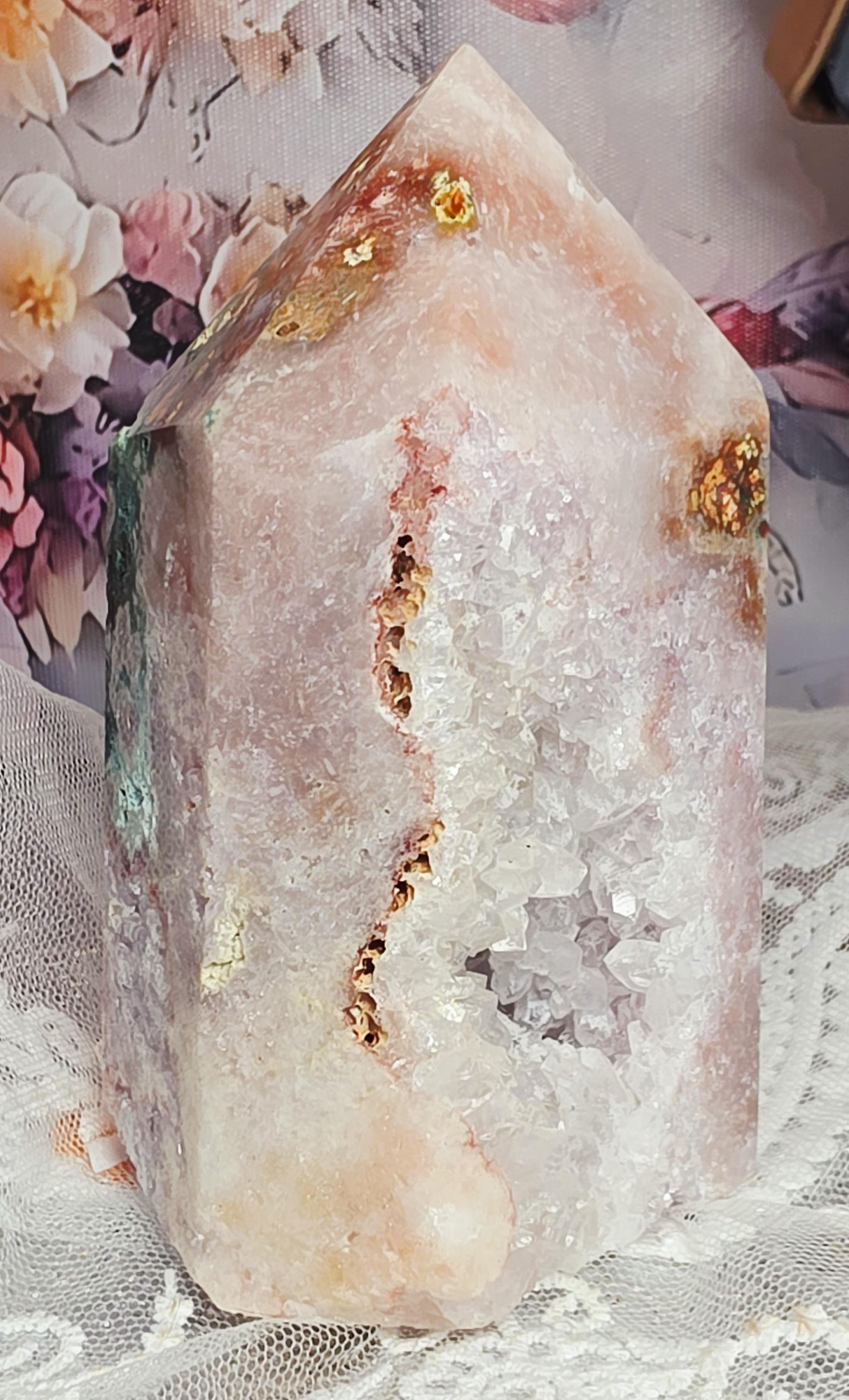 LG Brazilian Pink Amethyst Druzy Tower, Reiki Infused Crystal