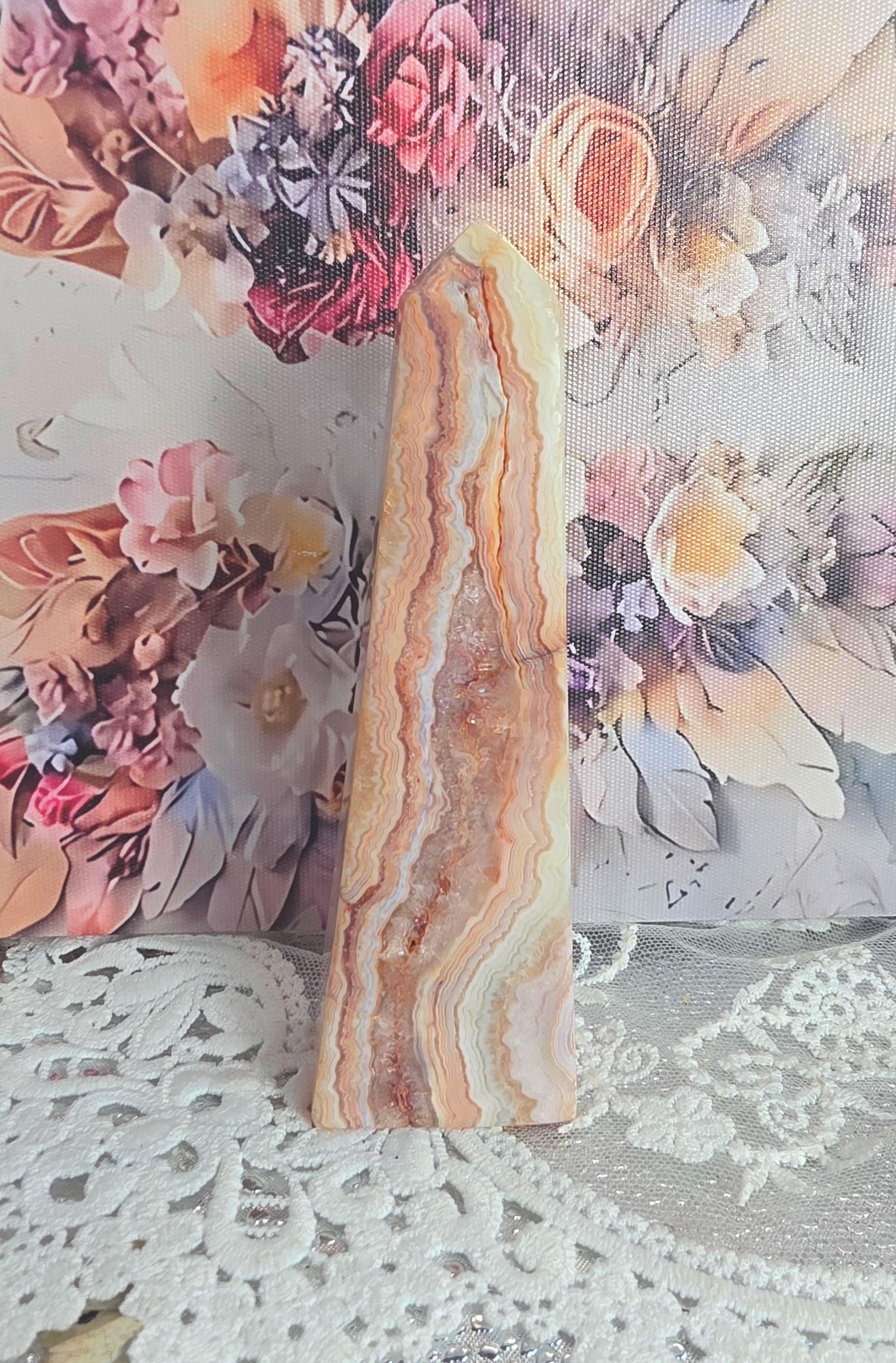 Pink Crazy Lace Towers, Indonesian, 8.5 oz, Crystal, Gifts  Home Decor, Pink