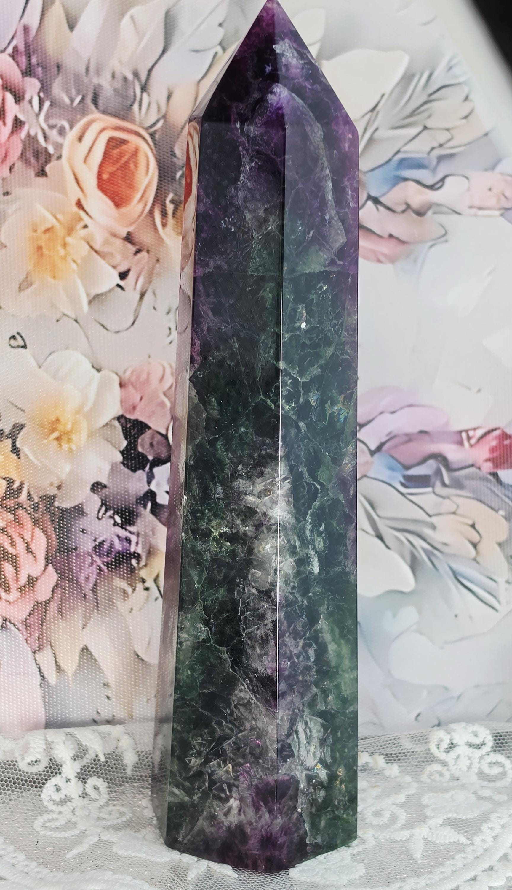 Rainbow Purple, Wine and Green Fluorite Tower,20oz , Large Fluorite, Crystal Gift, Home Decor,
