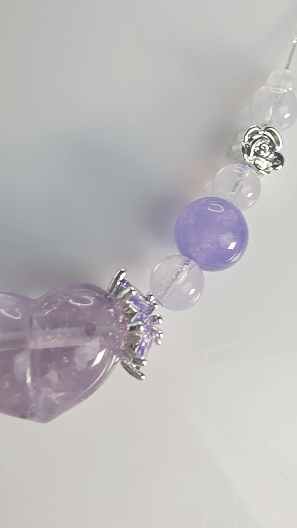 Moon Energy Intuitive Amethyst Heart , Lavender Moon, Moonstone, Purple Chalcedony 925 Necklace, Handmade, Gifts, Jewelry, Fairy Jewelry