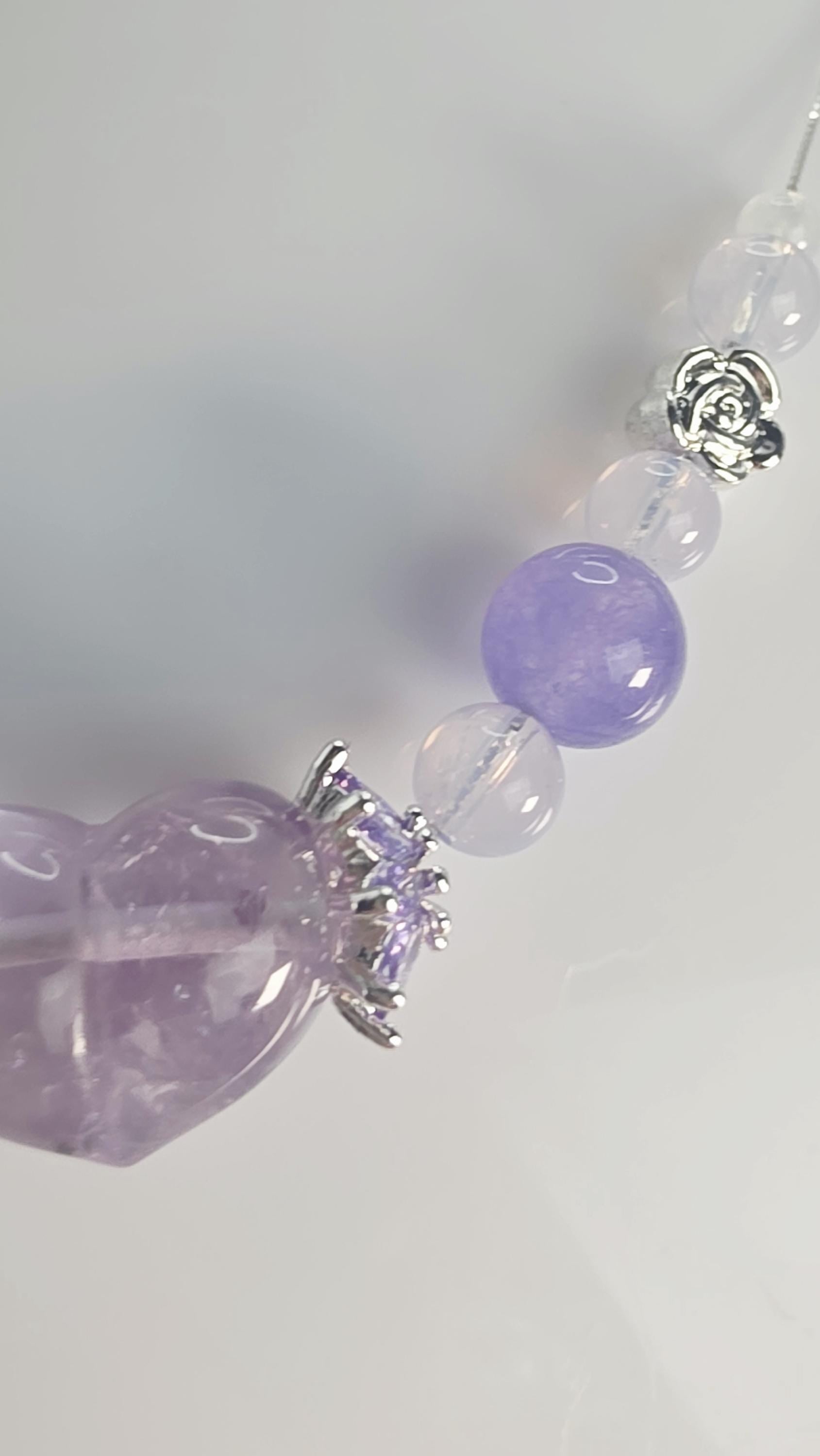 Moon Energy Intuitive Amethyst Heart , Lavender Moon, Moonstone, Purple Chalcedony 925 Necklace, Handmade, Gifts, Jewelry, Fairy Jewelry