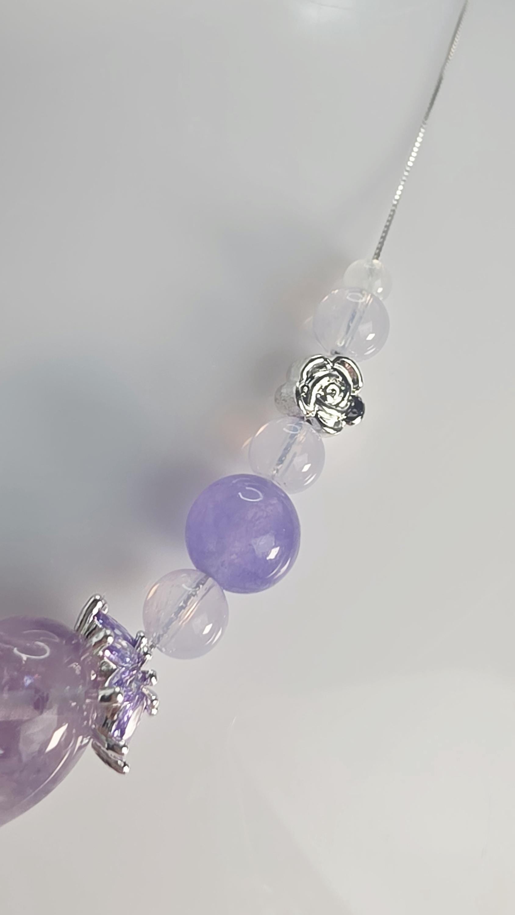 Moon Energy Intuitive Amethyst Heart , Lavender Moon, Moonstone, Purple Chalcedony 925 Necklace, Handmade, Gifts, Jewelry, Fairy Jewelry