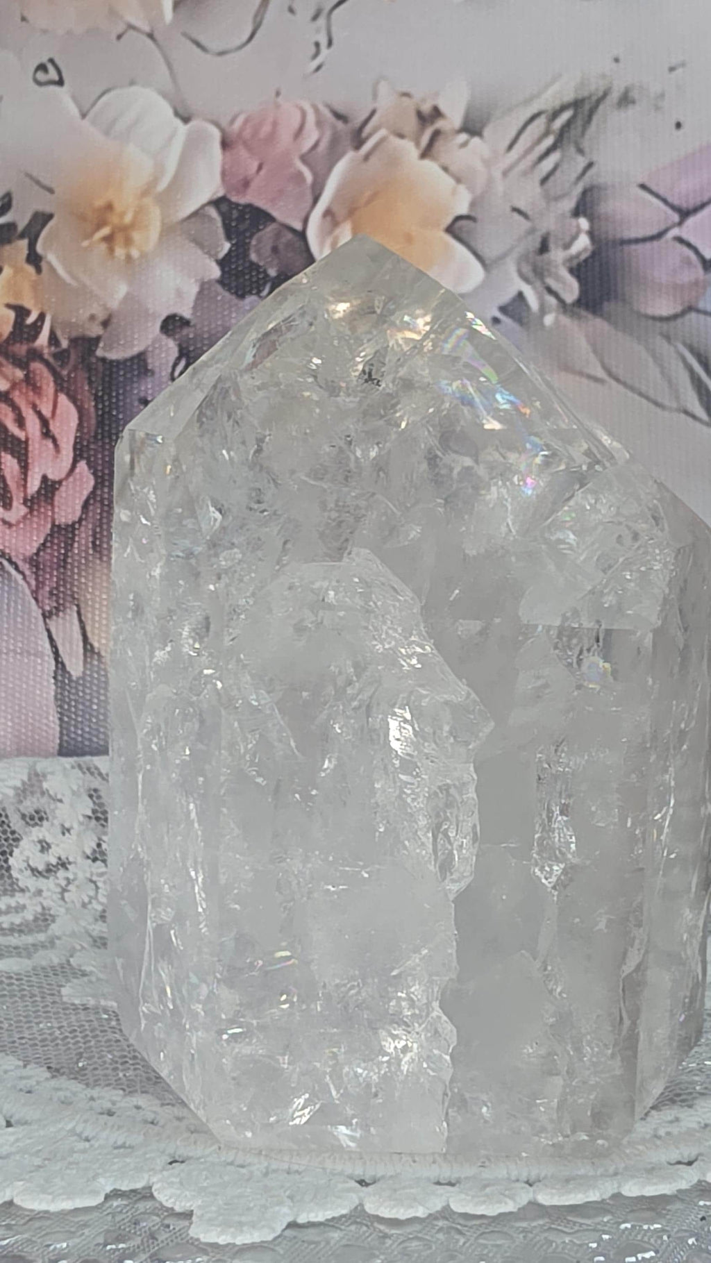 Crackle Quartz Tower, Healing Crystal, Chakra Stone, Clear Quartz, 7.4 oz, 2.75" Tall