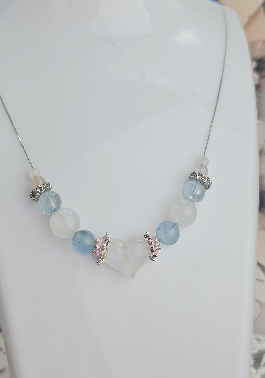 Handmade Fairy Enchanted Protection Moonstone Heart , Pink Morganite, Aquamarine 925 Silver Adjustable, Customize ,Zodiac Jewelry,