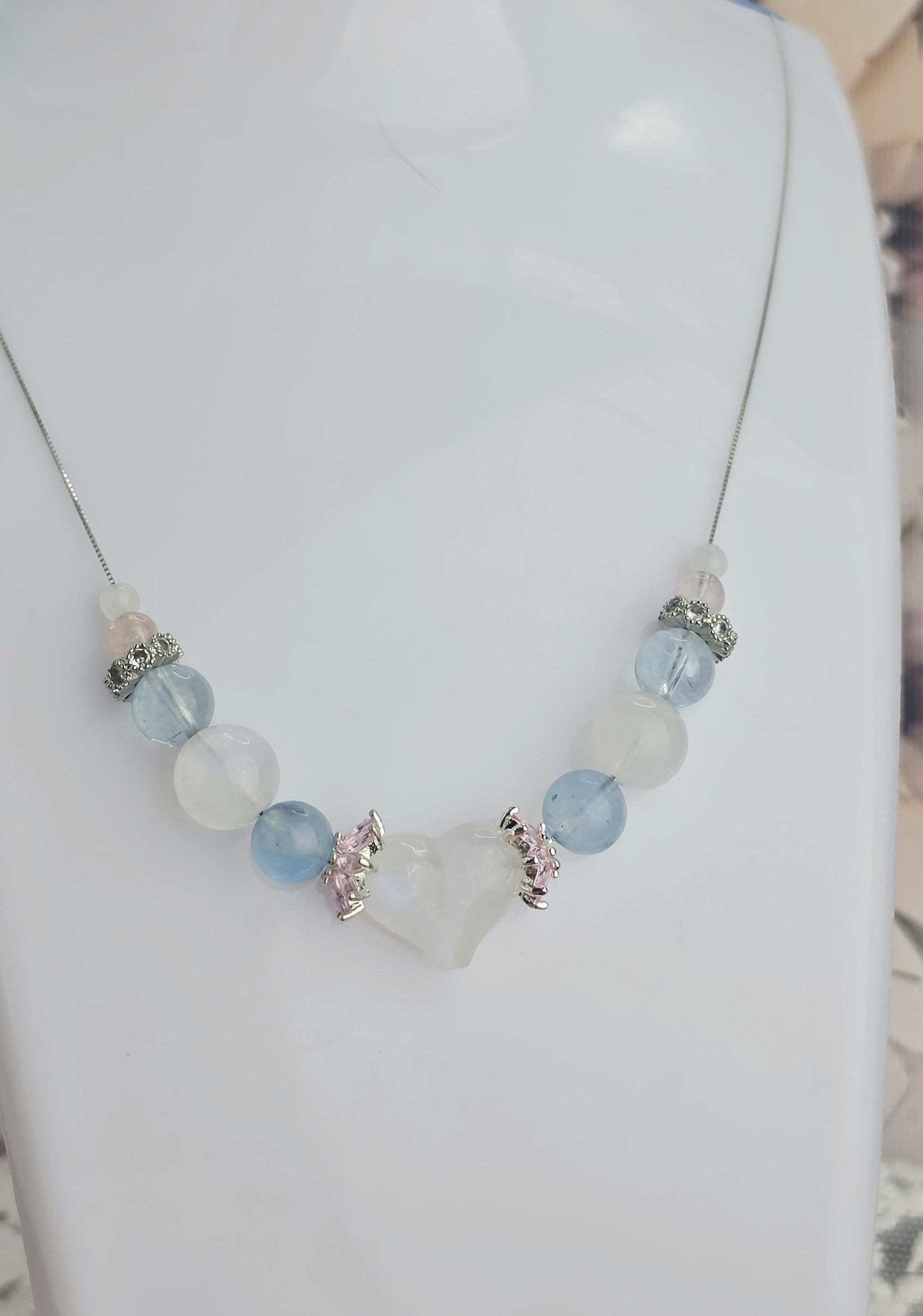 Handmade Fairy Enchanted Protection Moonstone Heart , Pink Morganite, Aquamarine 925 Silver Adjustable, Customize ,Zodiac Jewelry,